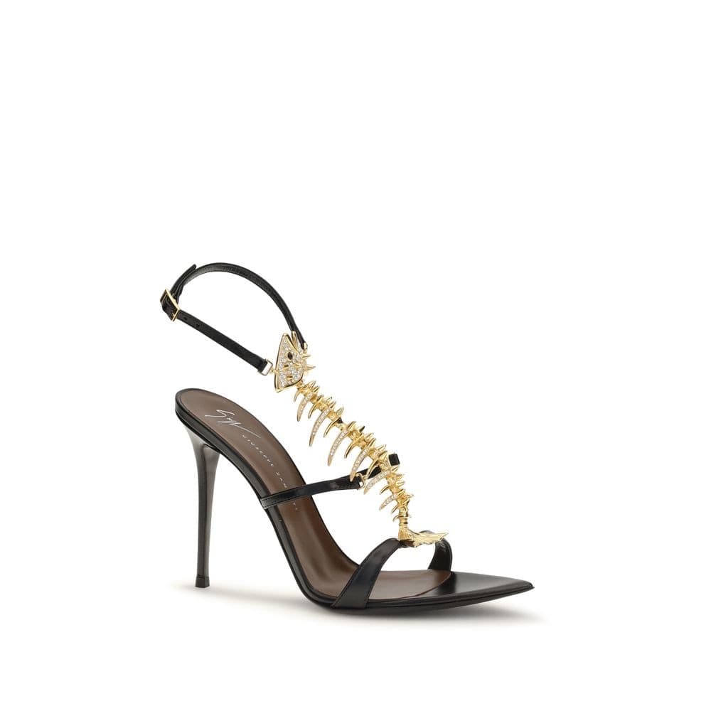 Black Calf Leather Bos Taurus Stiletto Heel Sandals - 2
