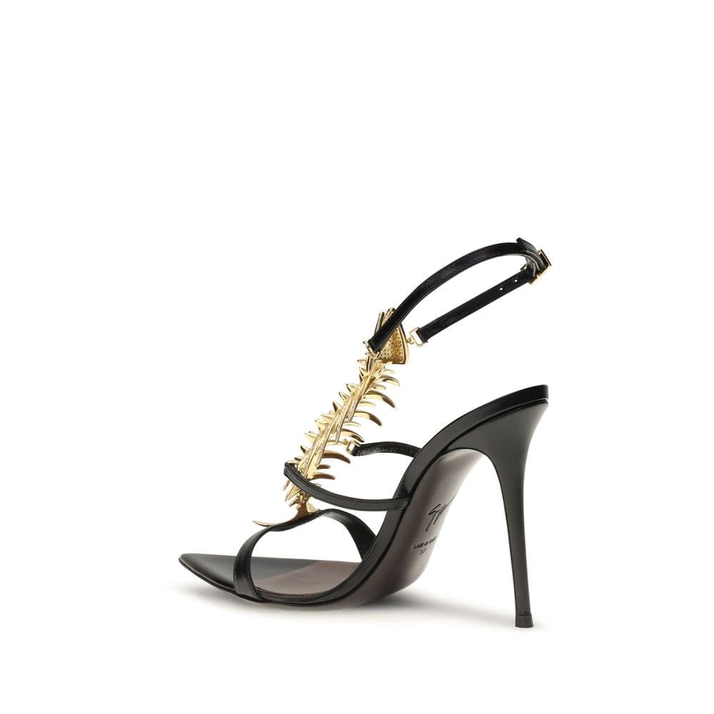 Black Calf Leather Bos Taurus Stiletto Heel Sandals - 3