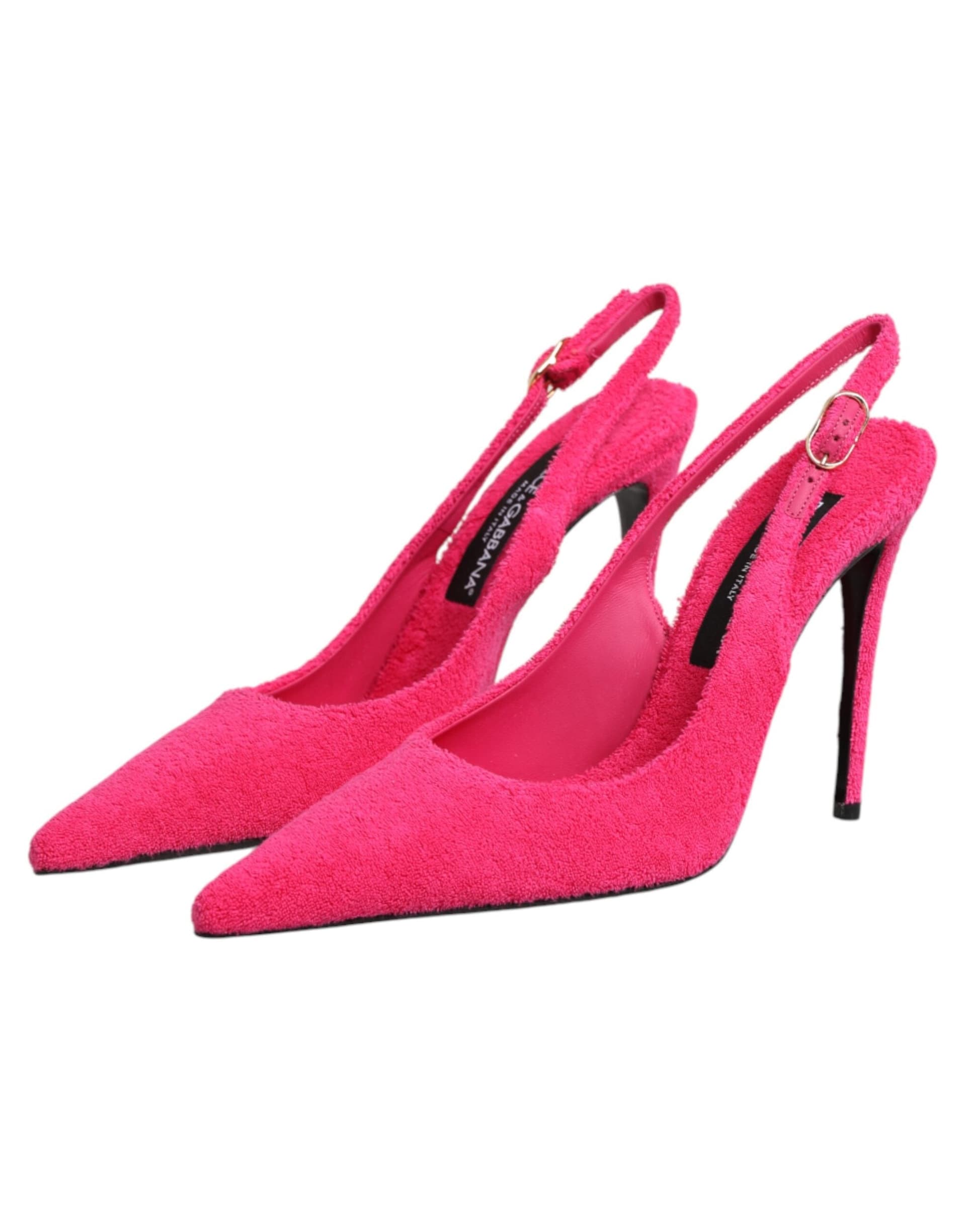 Pink Terry Cloth High Heels Slingback Shoes - 3