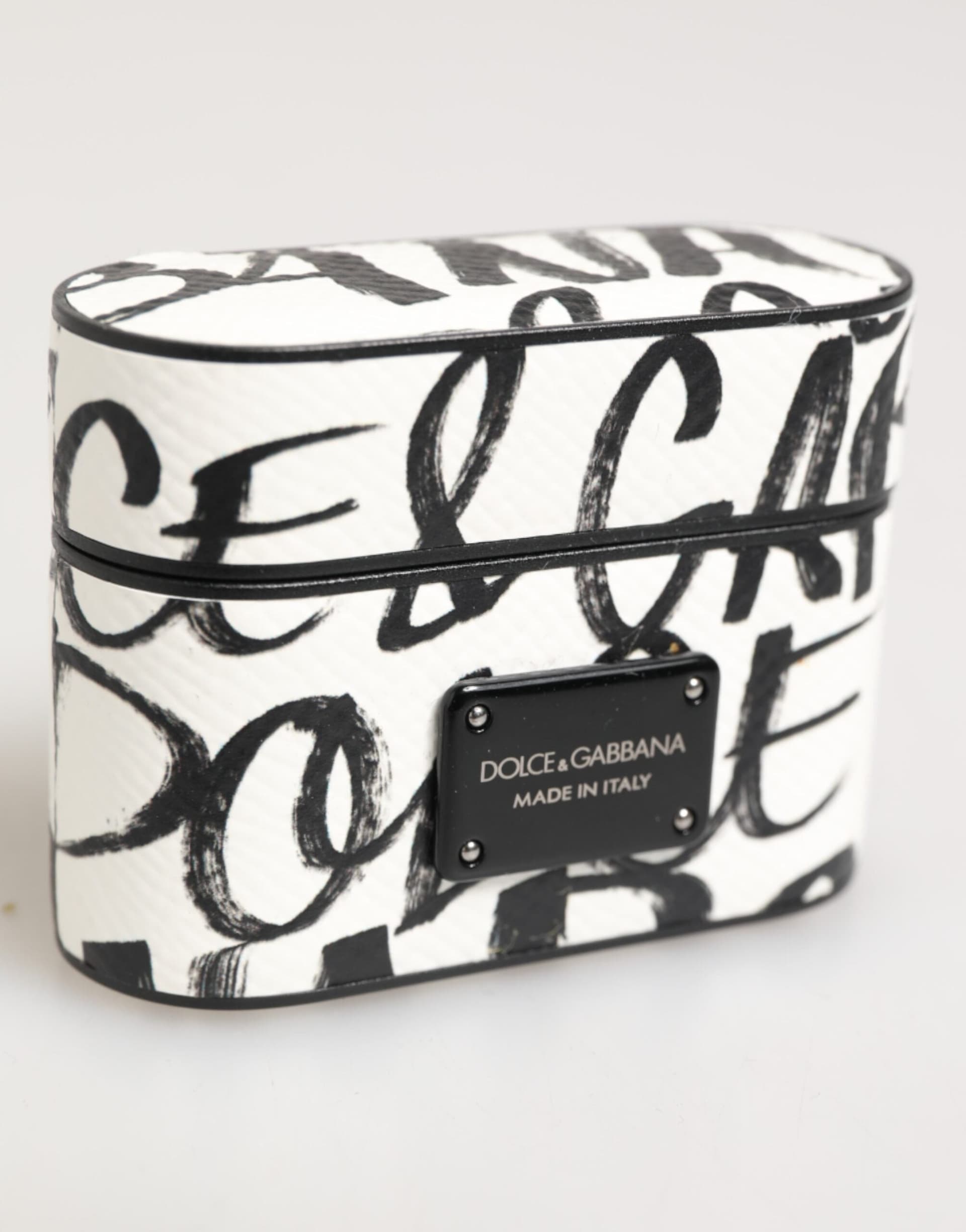 Black White Leather Monogram Print Logo Holder Airpods Case - 3