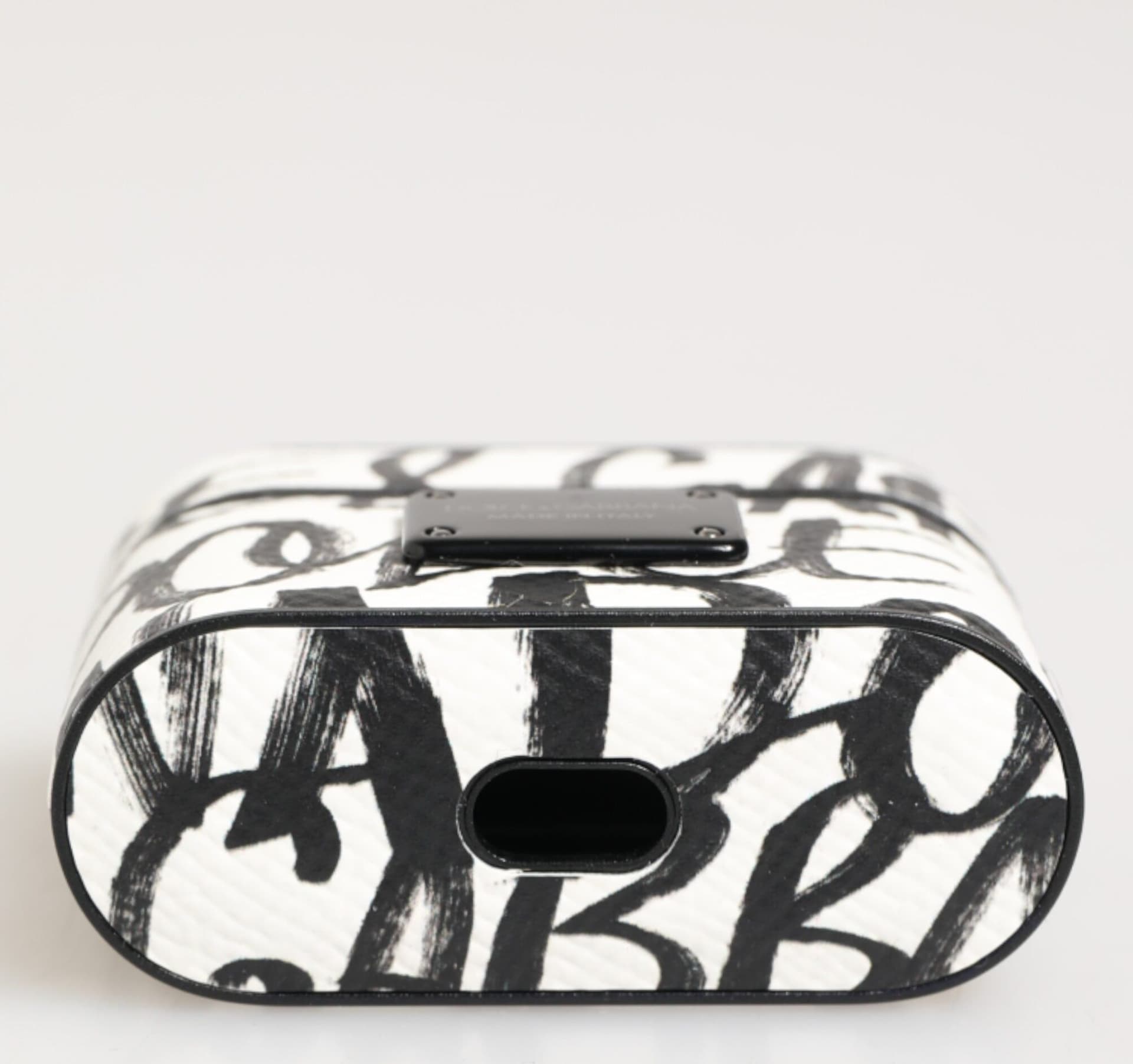 Black White Leather Monogram Print Logo Holder Airpods Case - 6