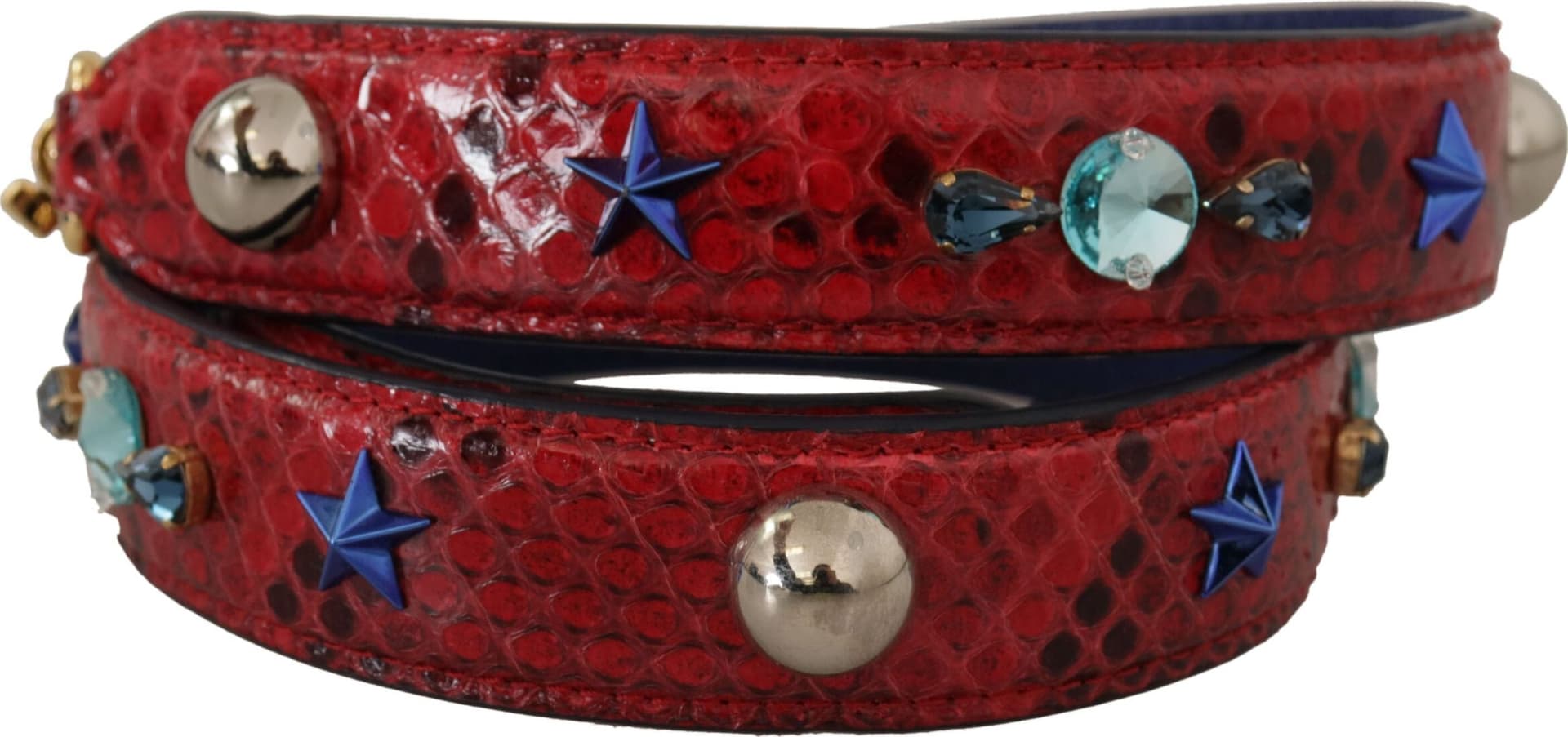 Red Exotic Leather Crystals Shoulder Strap - 2