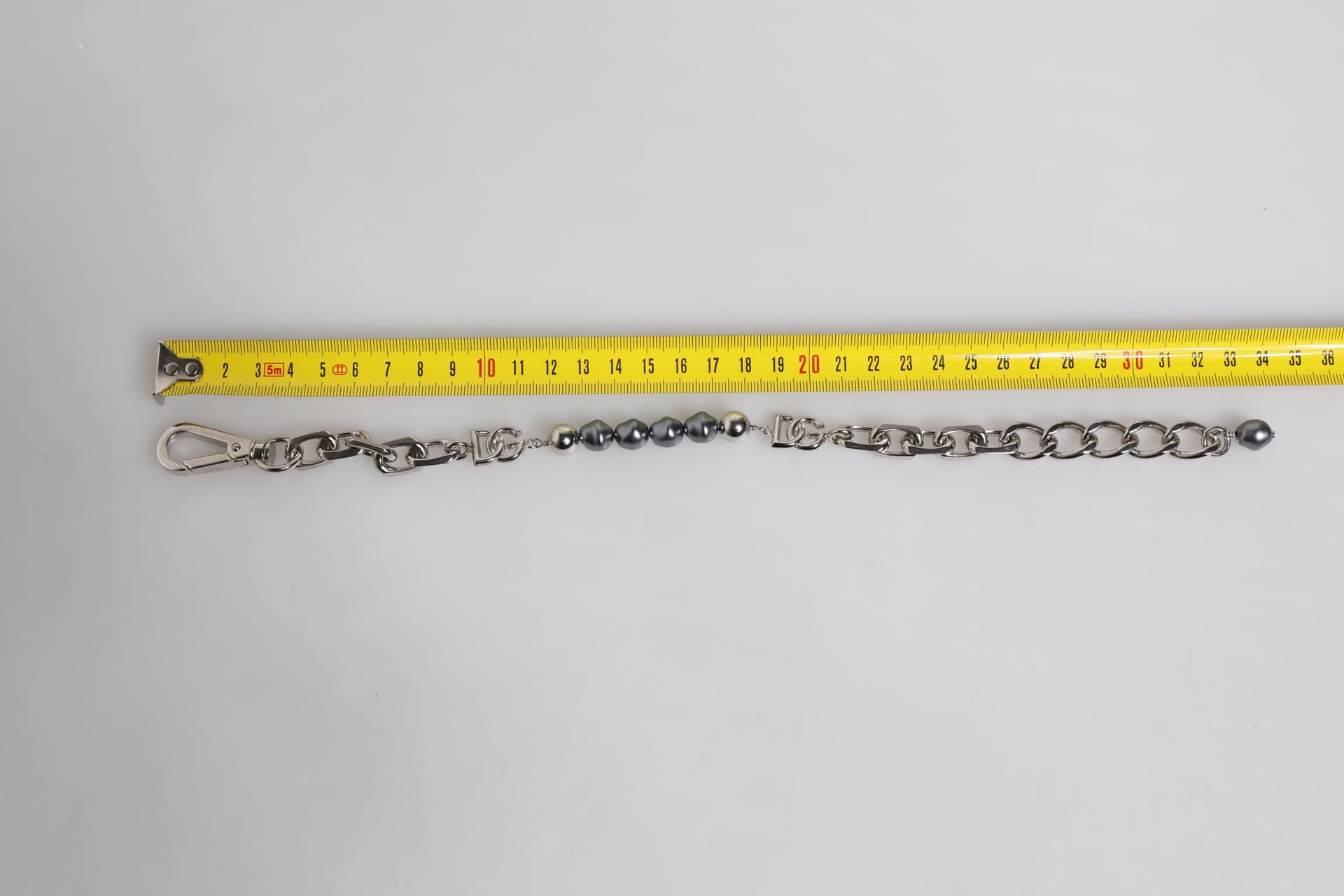 Silver Tone Chain Lobster Clasp Logo Gray Pearls Bracelet - 3