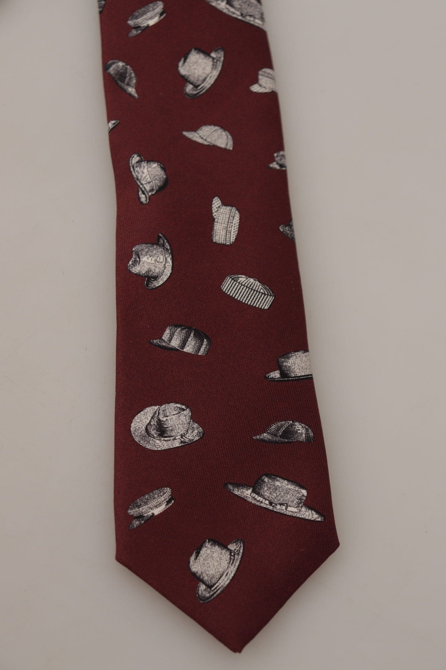 Maroon Hat Pattern 100% Silk Adjustable Accessory Tie - 2