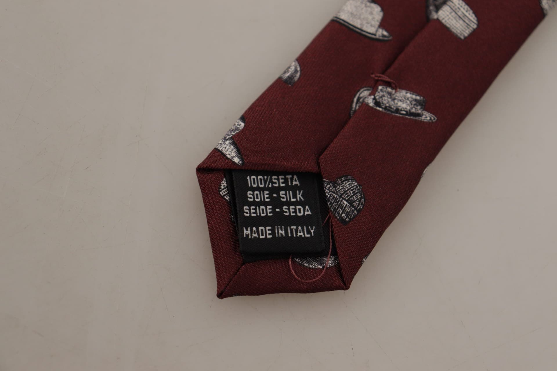 Maroon Hat Pattern 100% Silk Adjustable Accessory Tie - 3