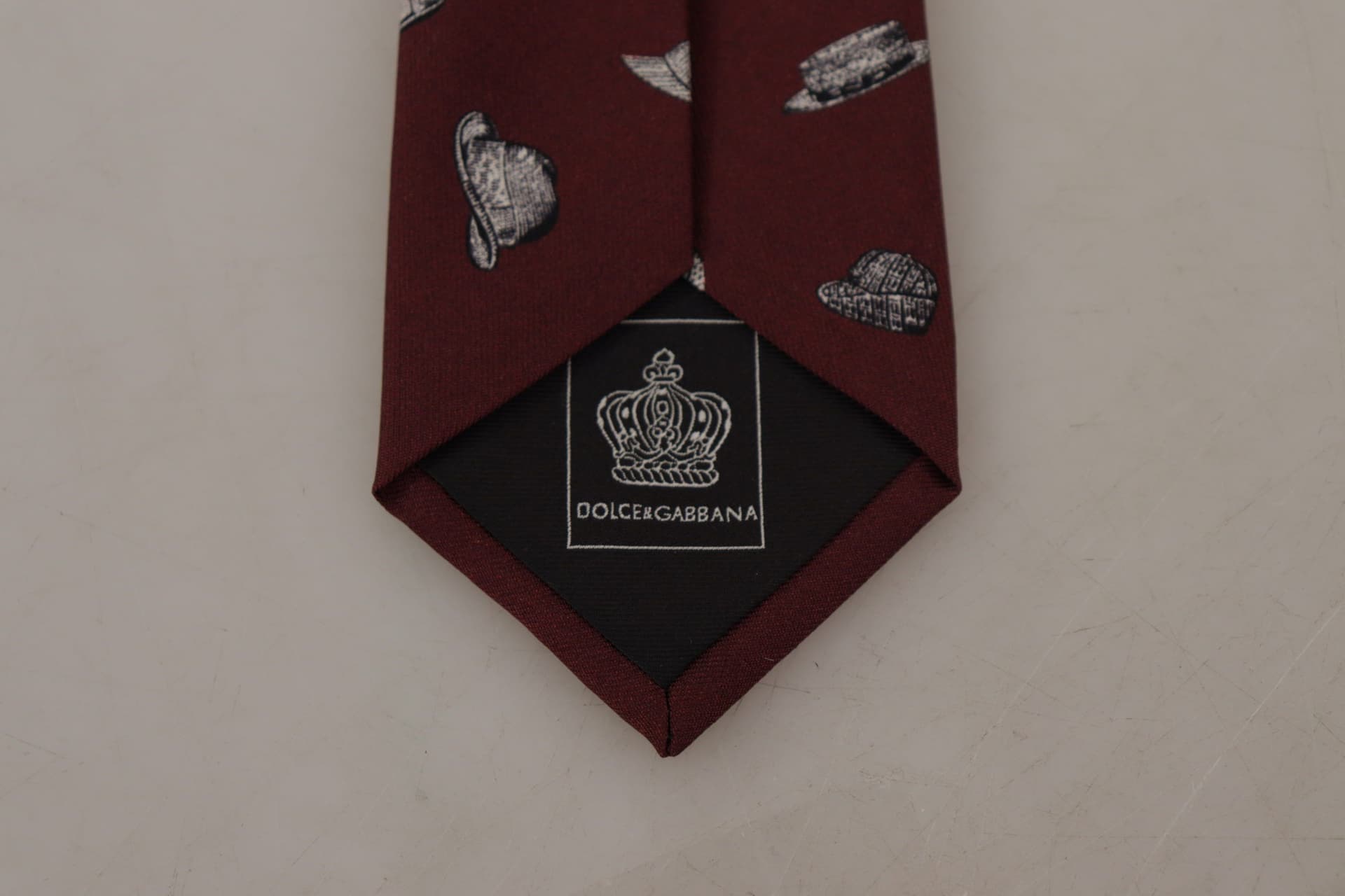 Maroon Hat Pattern 100% Silk Adjustable Accessory Tie - 4