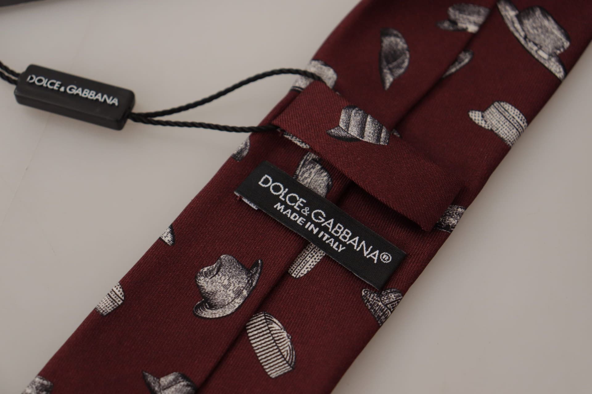 Maroon Hat Pattern 100% Silk Adjustable Accessory Tie - 5