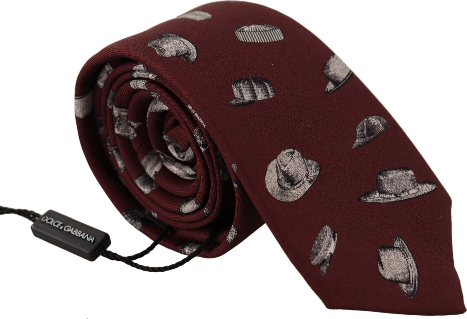 Maroon Hat Pattern 100% Silk Adjustable Accessory Tie - 6