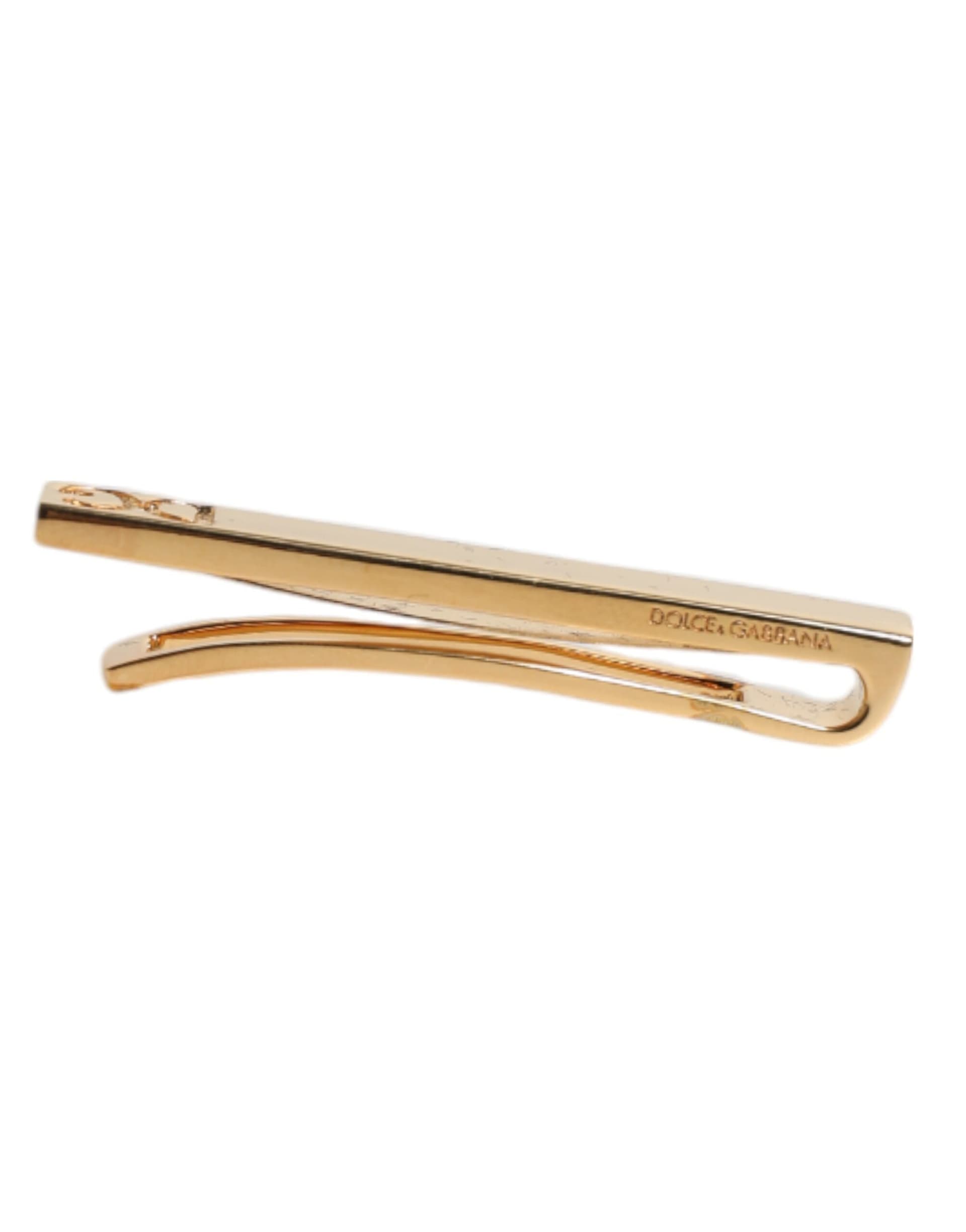 Gold Tone Brass Logo Branded Tie Clip Bar - 4