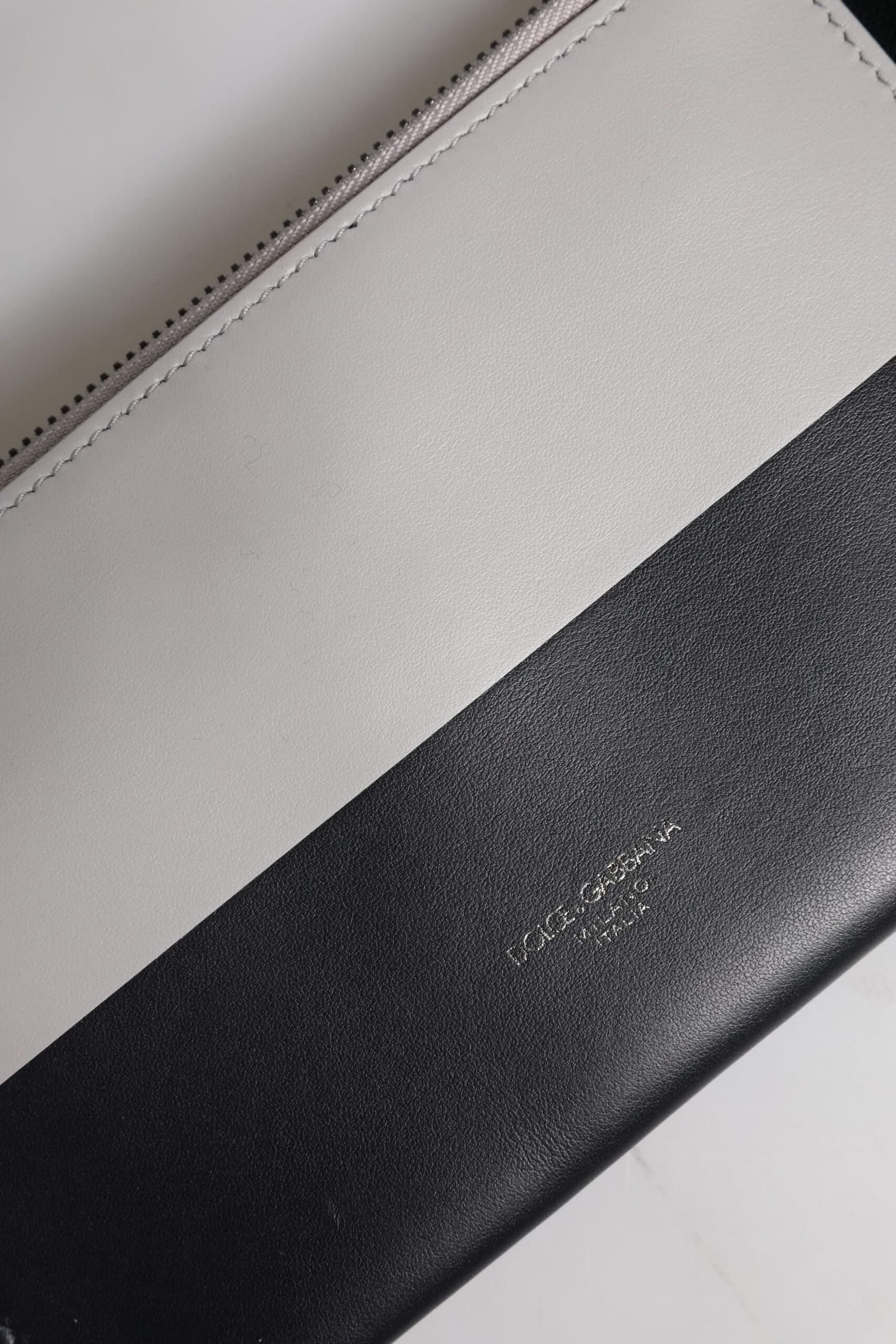 Black White Leather Logo Embossed Crossbody Bag - 7