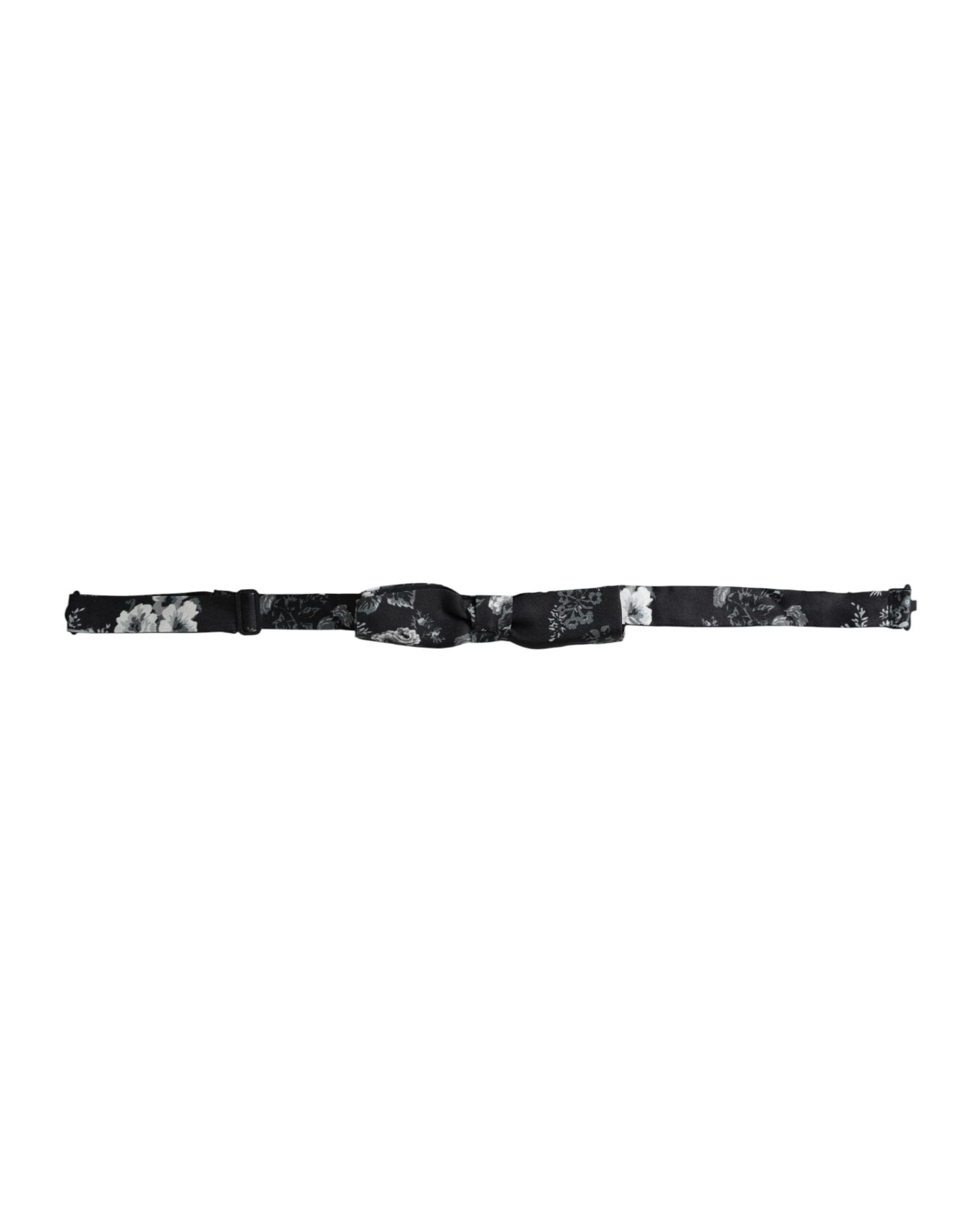 Black Floral Silk Adjustable Neck Men Bow Tie - 2