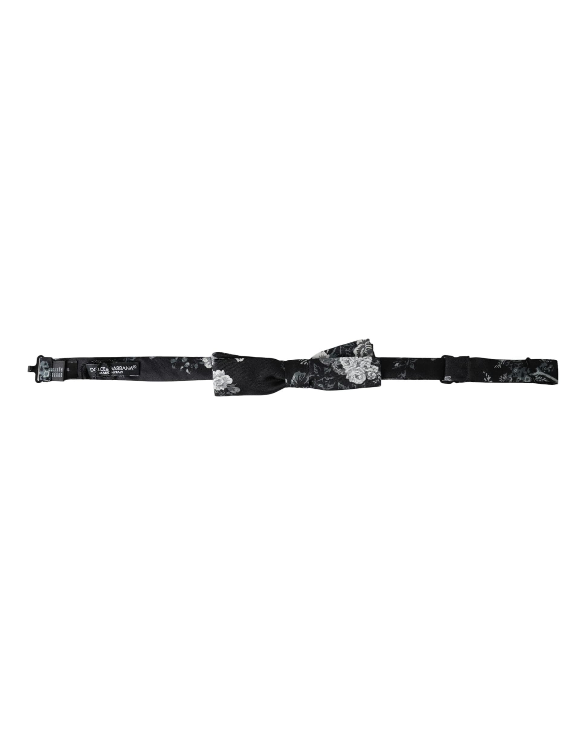 Black Floral Silk Adjustable Neck Men Bow Tie - 4