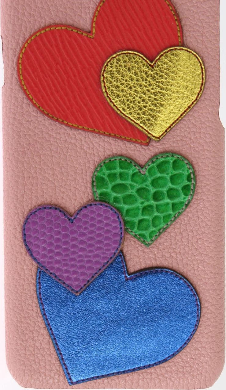 Pink Leather Heart Phone Cover - 5