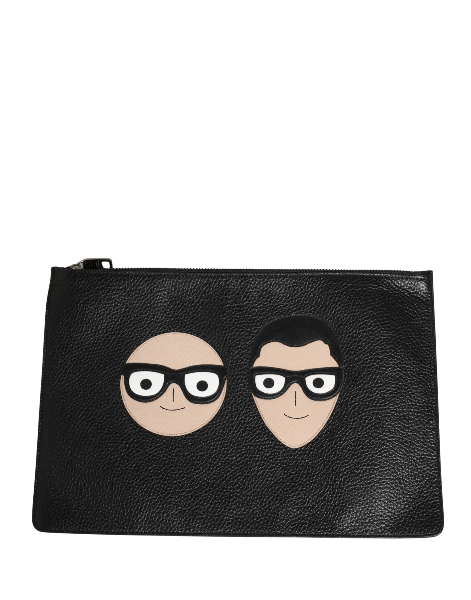 Black #DGFamily Embellished Leather Clutch Borse Bag - 3