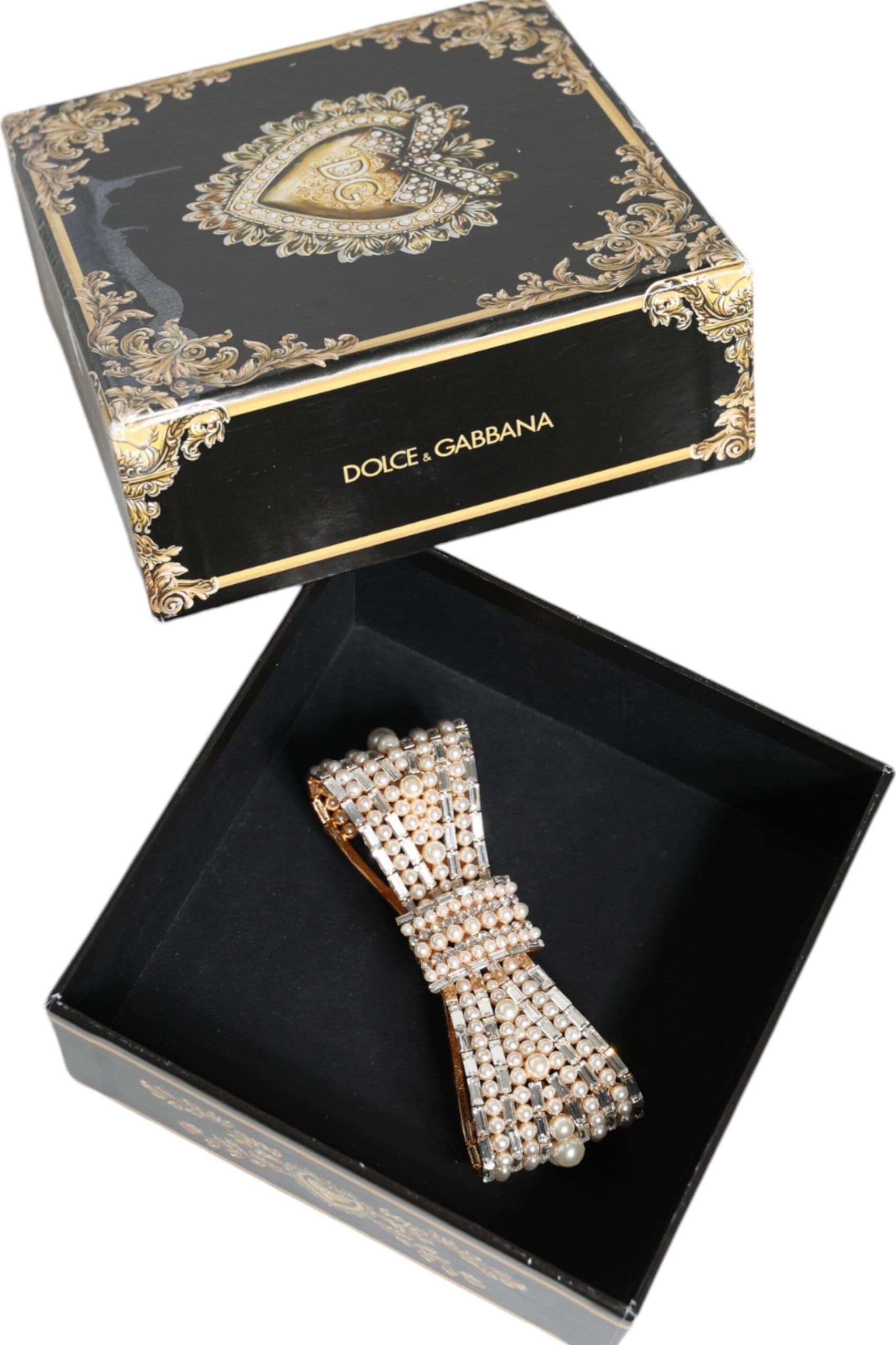 Gold Tone Brass Bow Crystal FauxPearl Embellished Brooch - 7