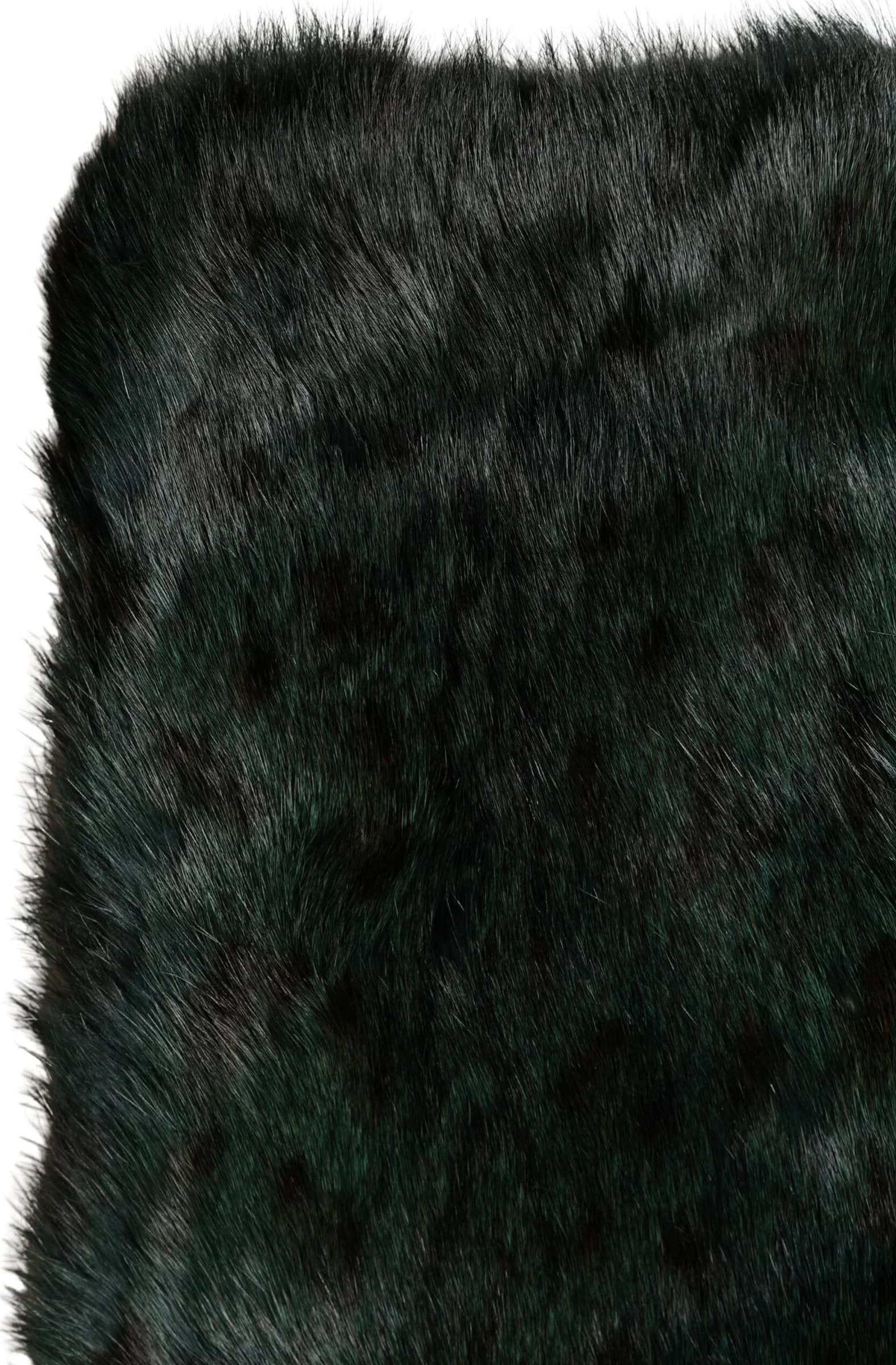 Black Green Stripe Fur Shawl Neck Wrap 180cm x49cm  Scarf - 4