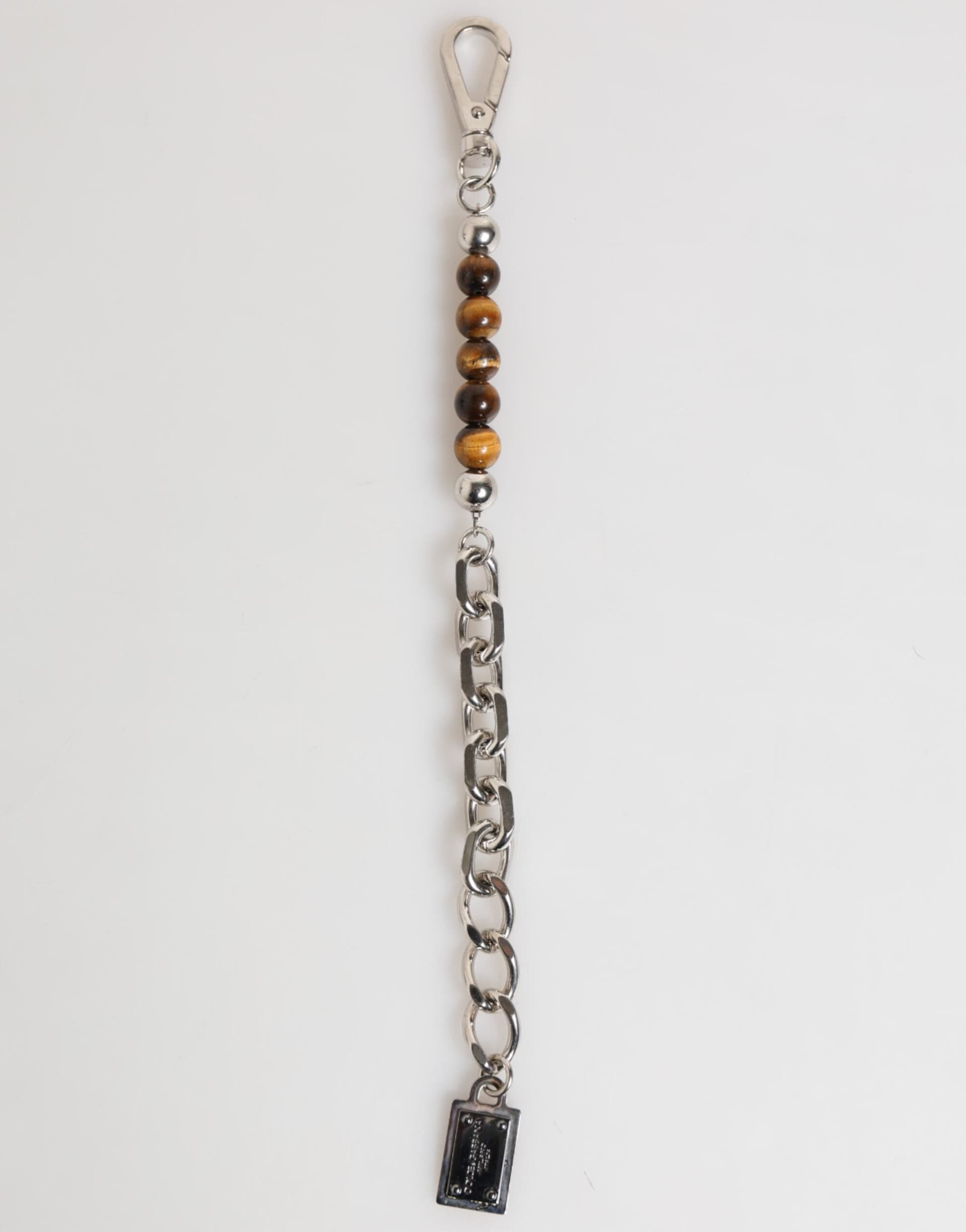 Silver Chain Brass Beaded Lobster Clasp Logo Men Bracelet - 2