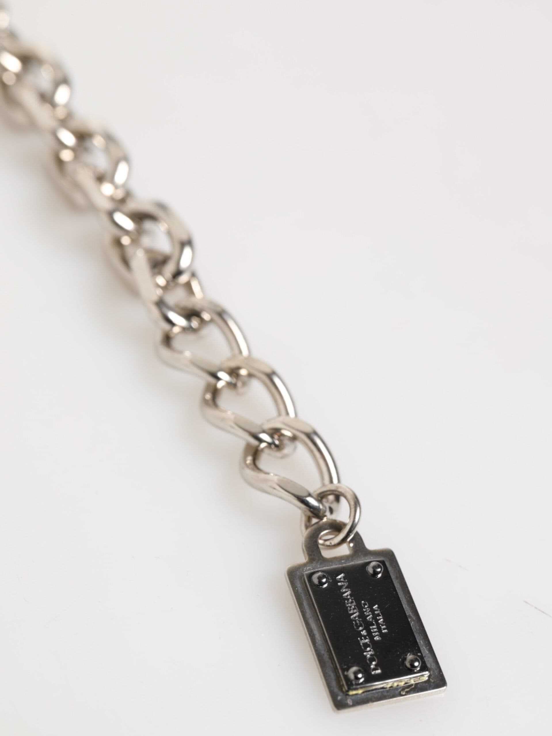 Silver Chain Brass Beaded Lobster Clasp Logo Men Bracelet - 3