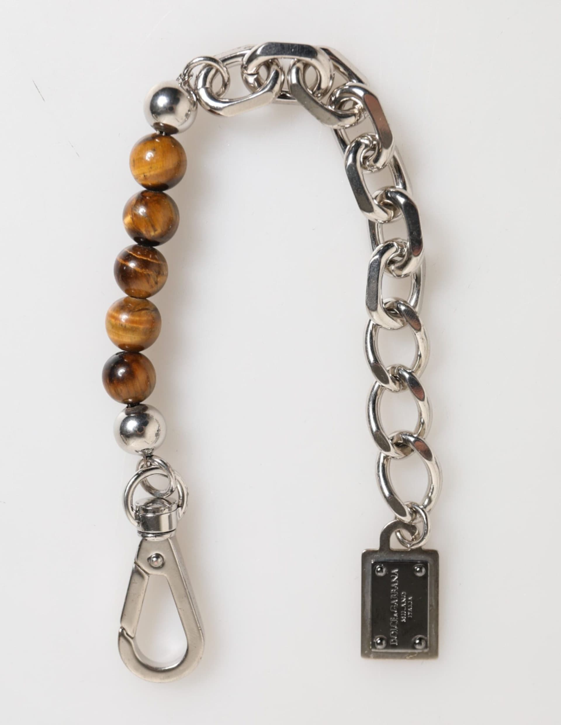 Silver Chain Brass Beaded Lobster Clasp Logo Men Bracelet - 5