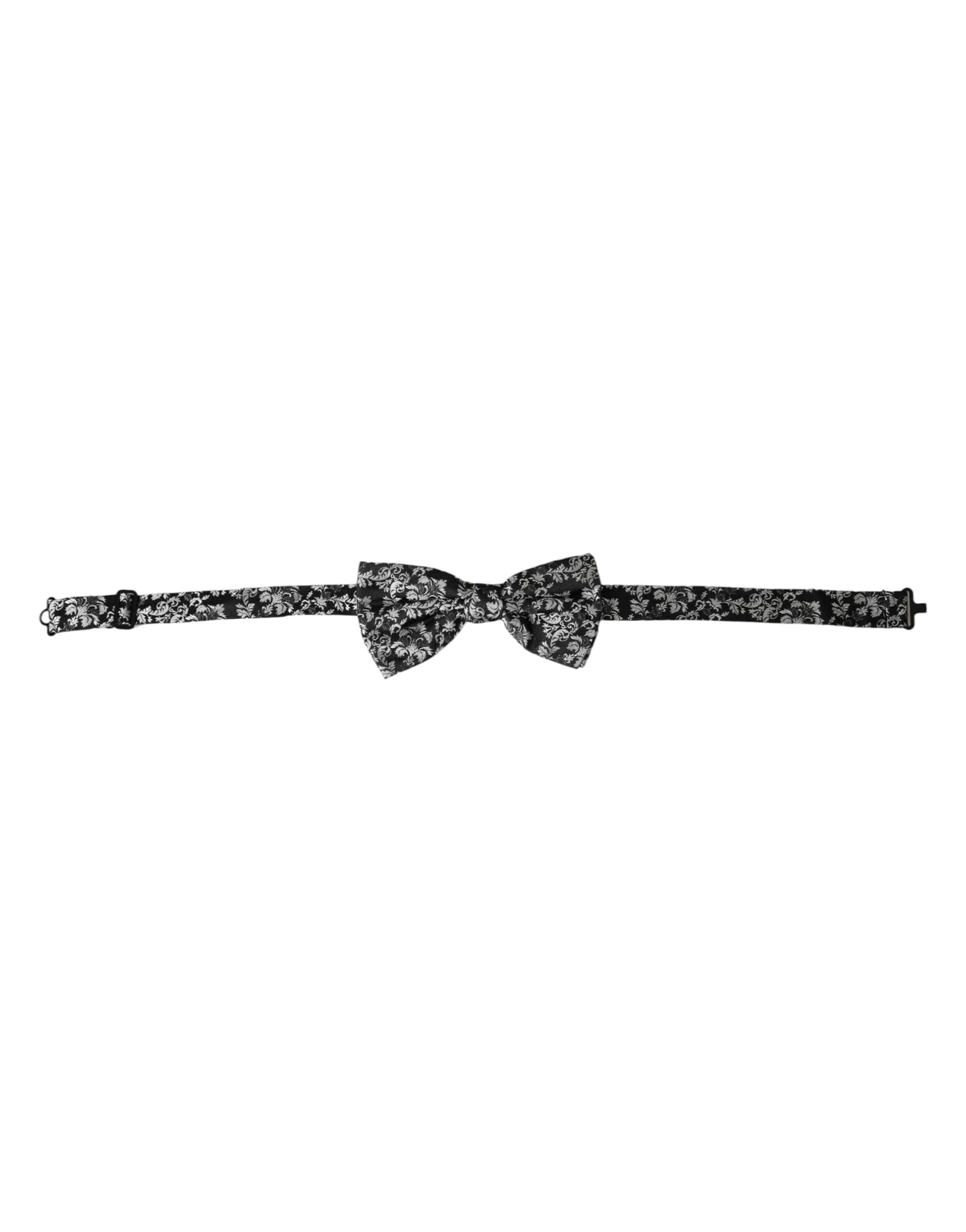 Black Floral Silk Adjustable Neck Men Bow Tie - 2