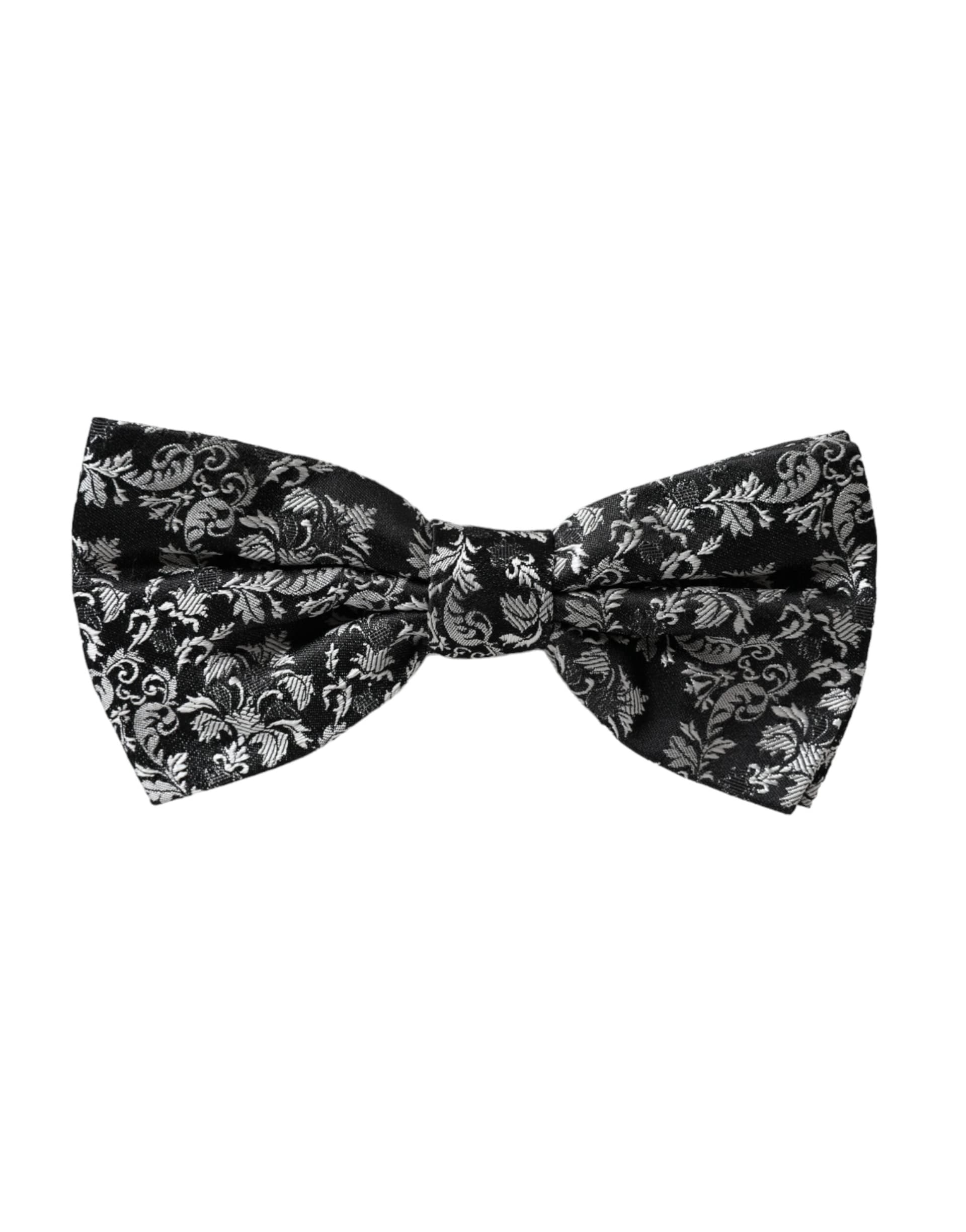 Black Floral Silk Adjustable Neck Men Bow Tie - 4