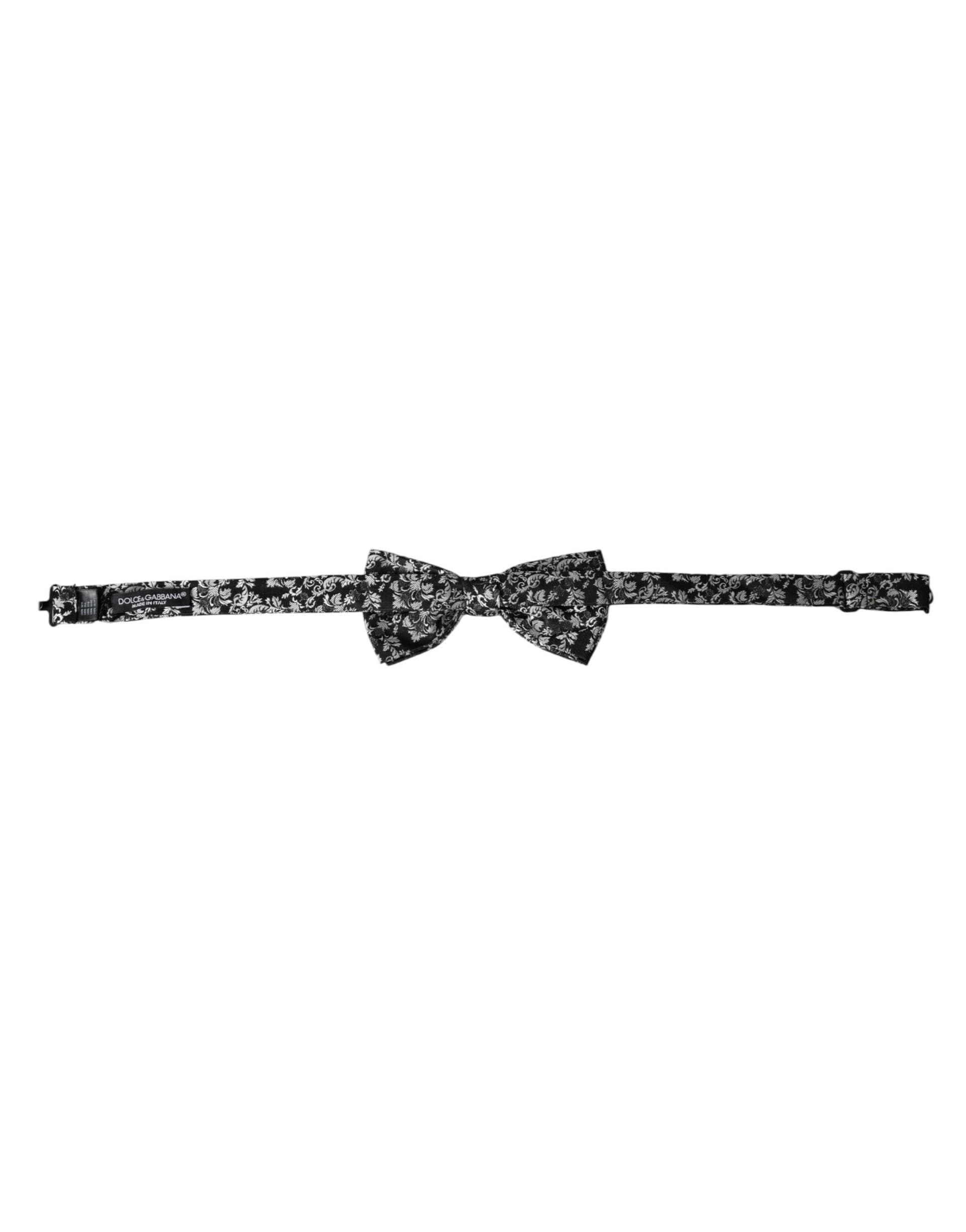 Black Floral Silk Adjustable Neck Men Bow Tie - 5