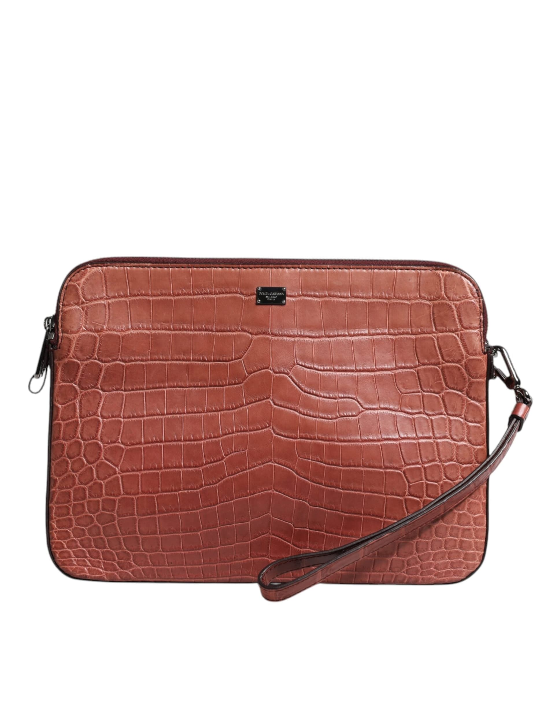Bordeaux Croc Leather Logo Plaque Men Briefcase Bag - 2