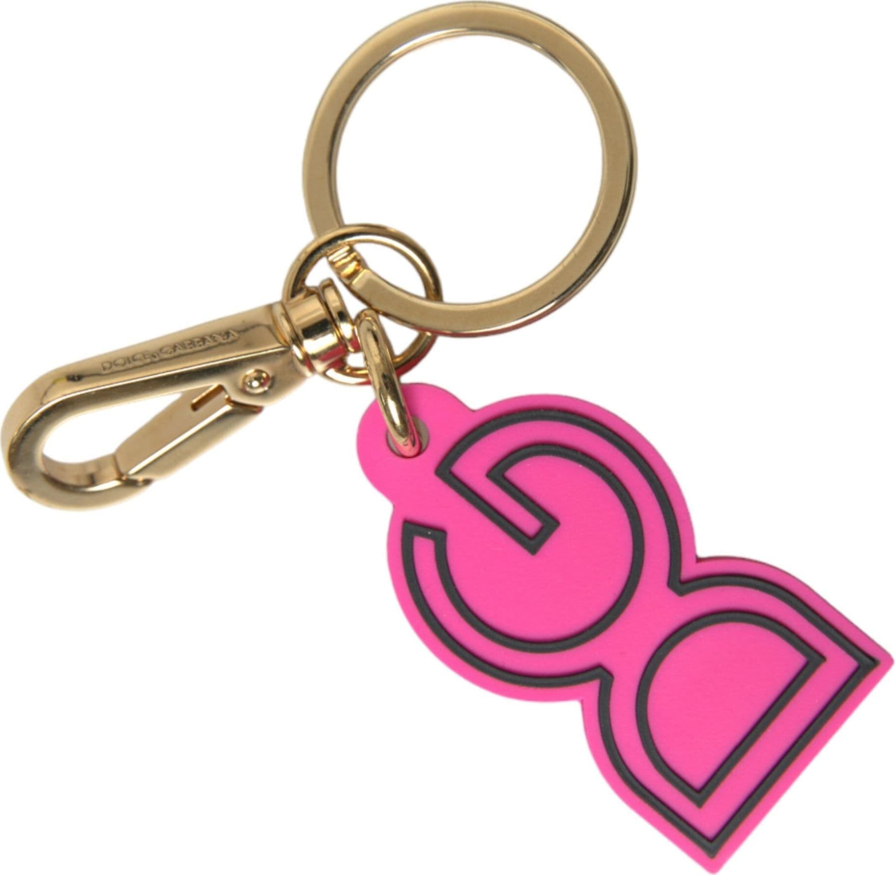 Pink Rubber Gold Tone Metal DG Logo Keyring Keychain - 2