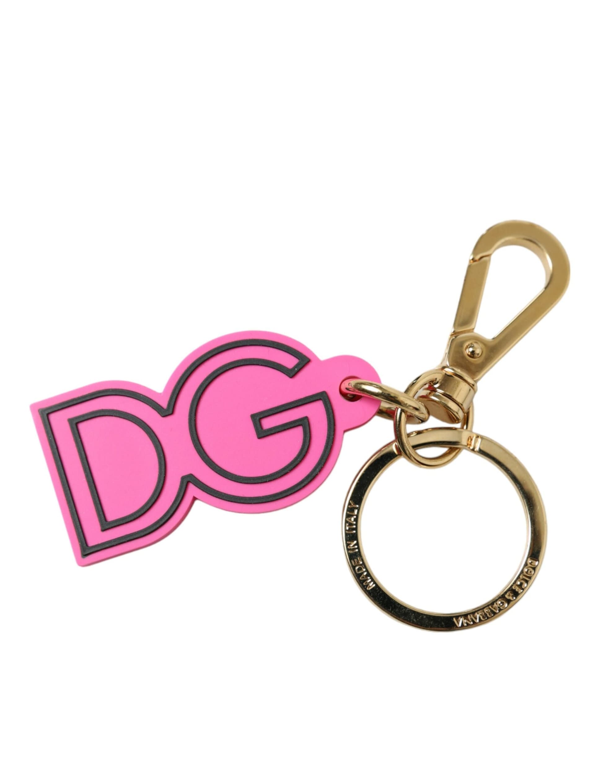 Pink Rubber Gold Tone Metal DG Logo Keyring Keychain - 3