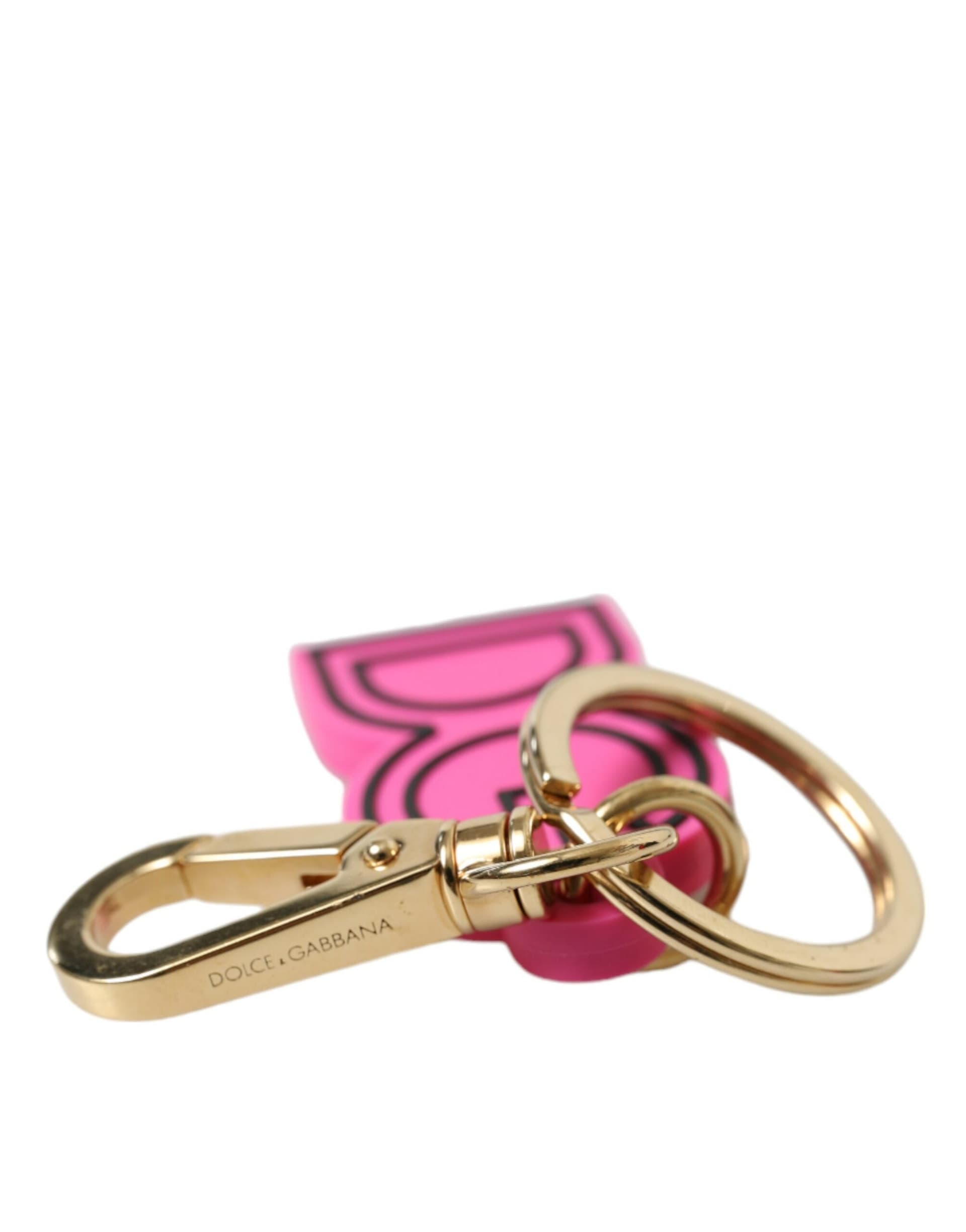 Pink Rubber Gold Tone Metal DG Logo Keyring Keychain - 4