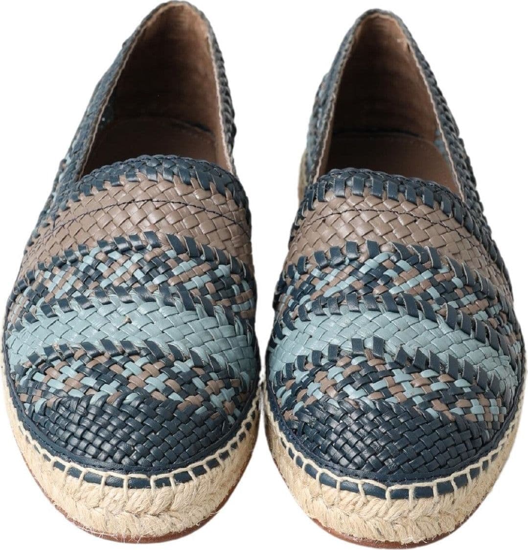 Blue Gray Leather Buffalo Espadrille Shoes - 3