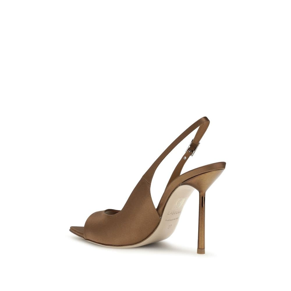 Brown Silk Stiletto Heel Sandals - 3