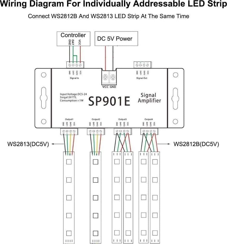 SP901E LED Pixel WS2812B WS2811 Ripetitore dell'amplificatore del segnale SPI - 4