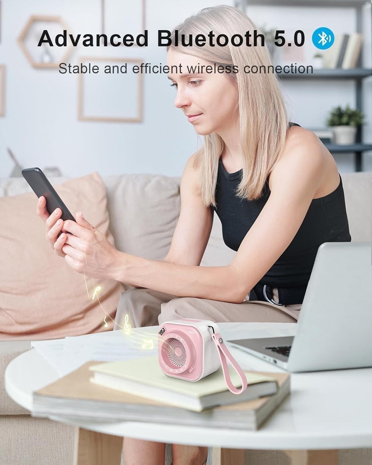 EWA Mini altoparlante wireless Bluetooth con cordino wireless portatile Rosa - 7