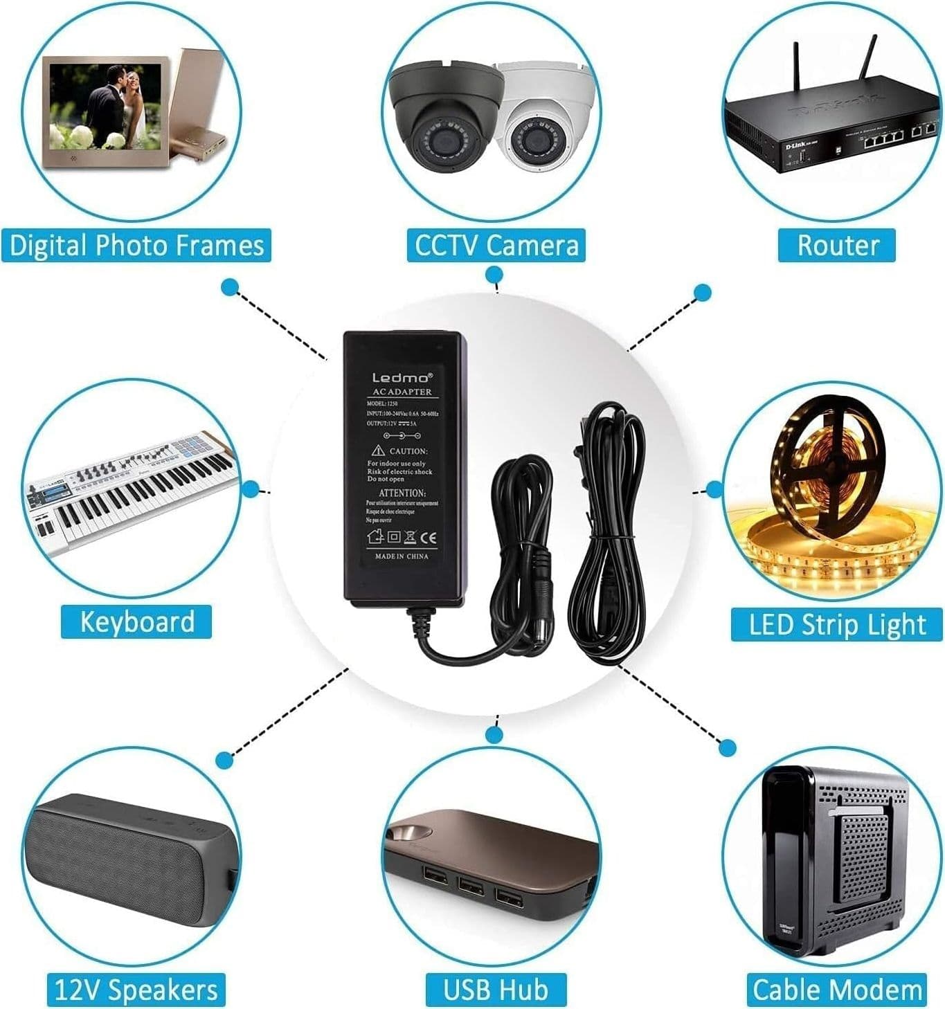 Alimentatore LEDMO 2 Pezzi 12V 5A Trasformatore 60W, Alimentatore 12v 5a Per Spi - 8