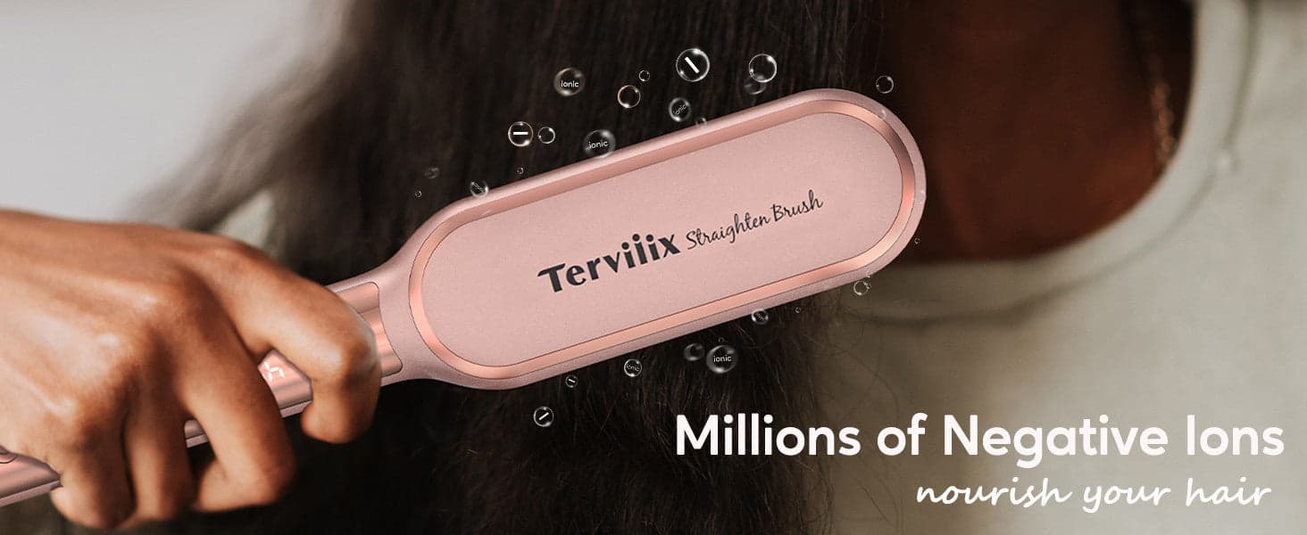 Spazzola Lisciante per Capelli Oro Rosa Pettine Lisciante Ionico Terviiix - 12