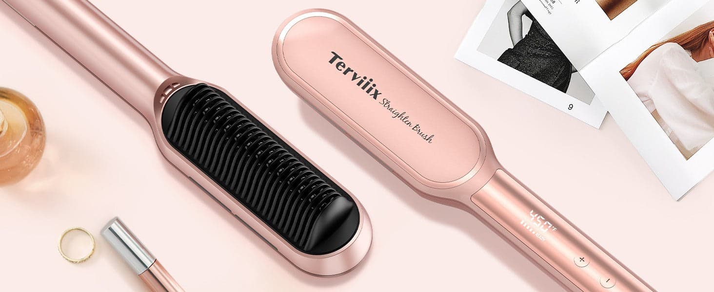 Spazzola Lisciante per Capelli Oro Rosa Pettine Lisciante Ionico Terviiix - 13