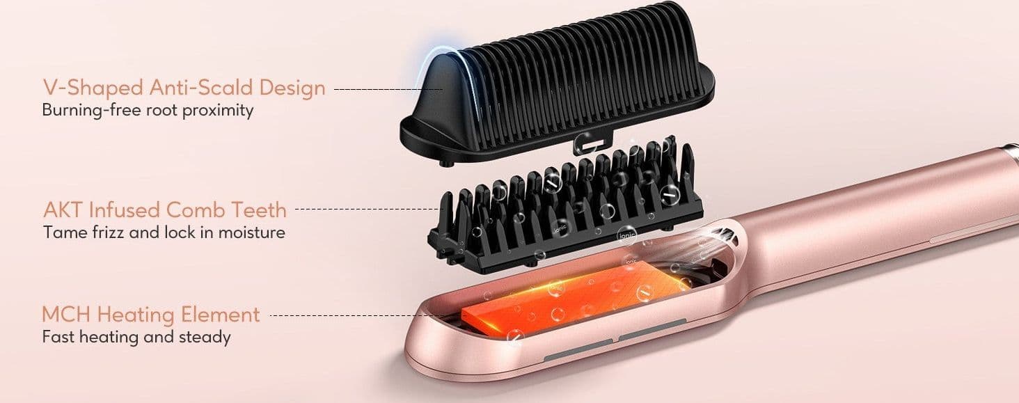 Spazzola Lisciante per Capelli Oro Rosa Pettine Lisciante Ionico Terviiix - 17