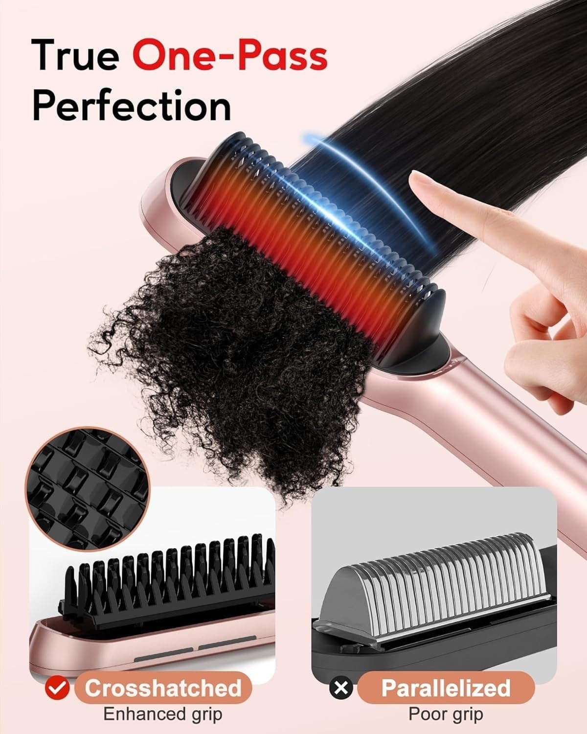 Spazzola Lisciante per Capelli Oro Rosa Pettine Lisciante Ionico Terviiix - 5