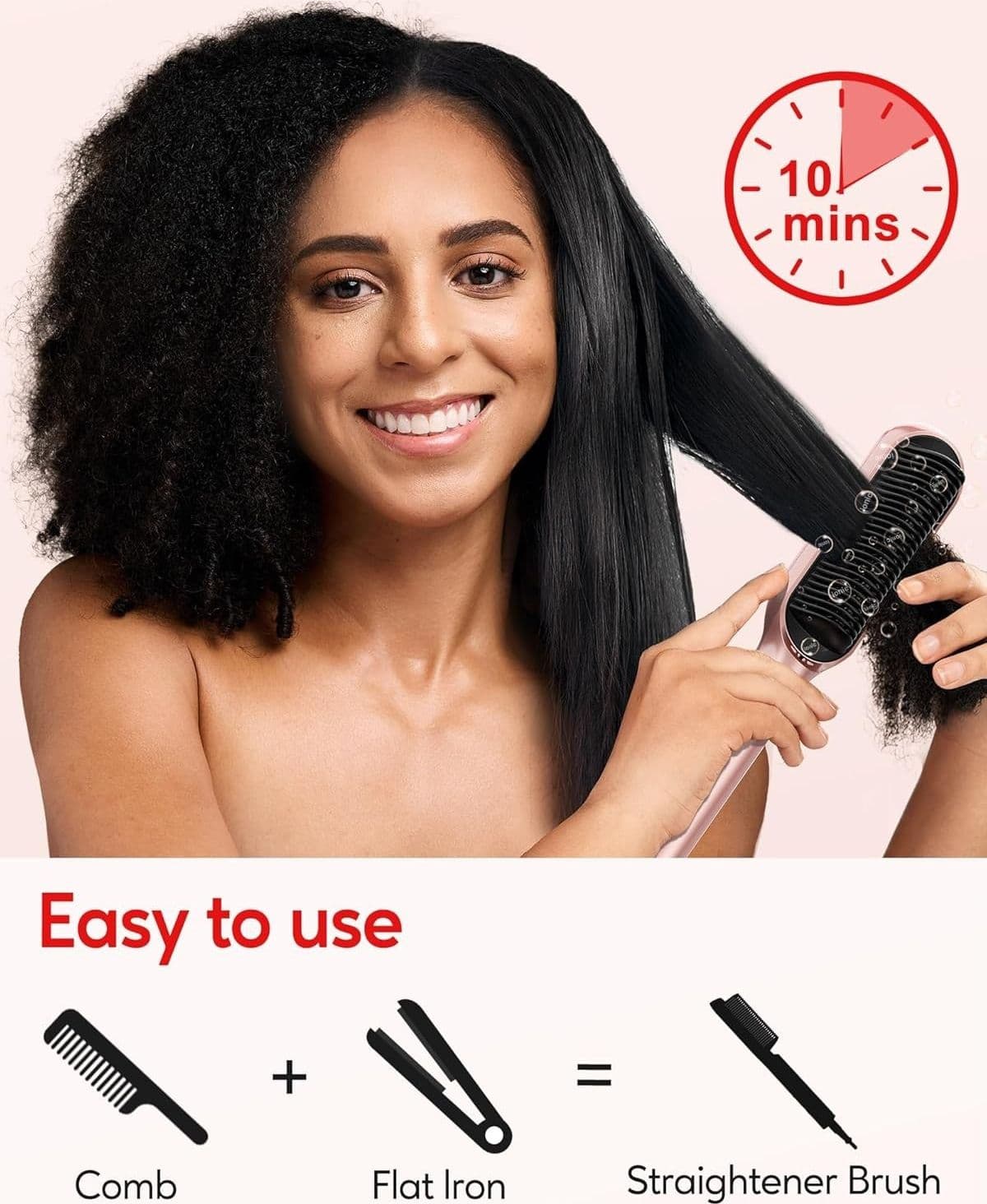 Spazzola Lisciante per Capelli Oro Rosa Pettine Lisciante Ionico Terviiix - 6