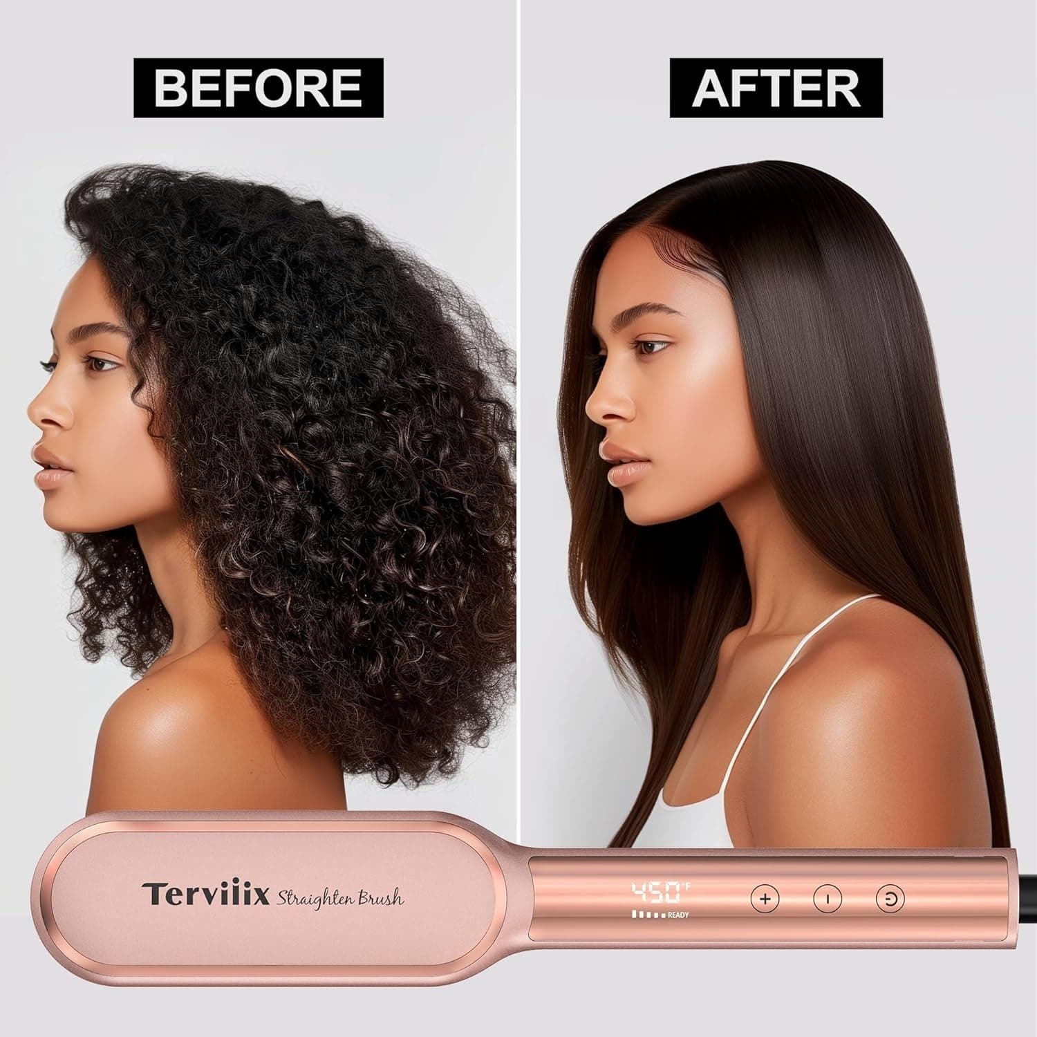 Spazzola Lisciante per Capelli Oro Rosa Pettine Lisciante Ionico Terviiix - 7