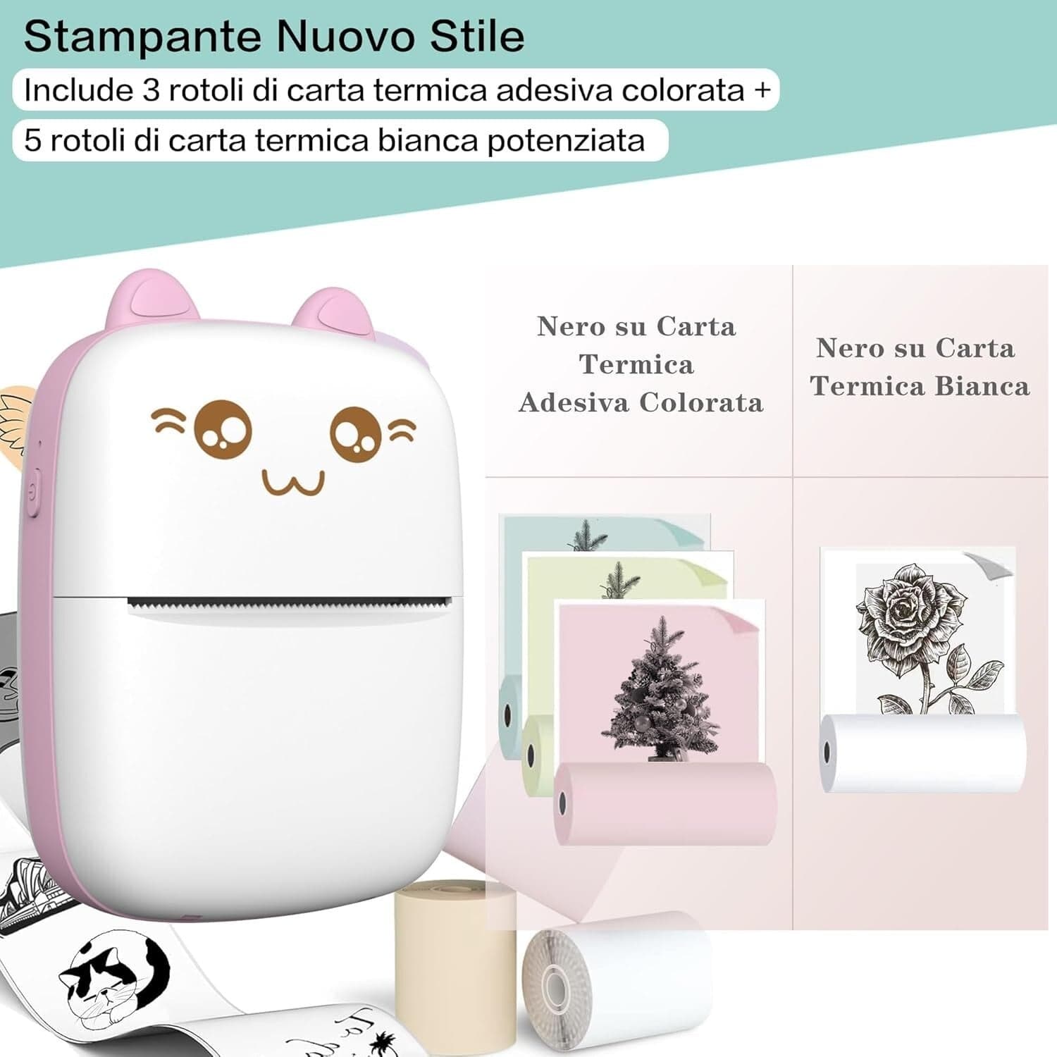 Mini stampante portatile stampante termica Bluetooth fotografica portatile Rosa - 2