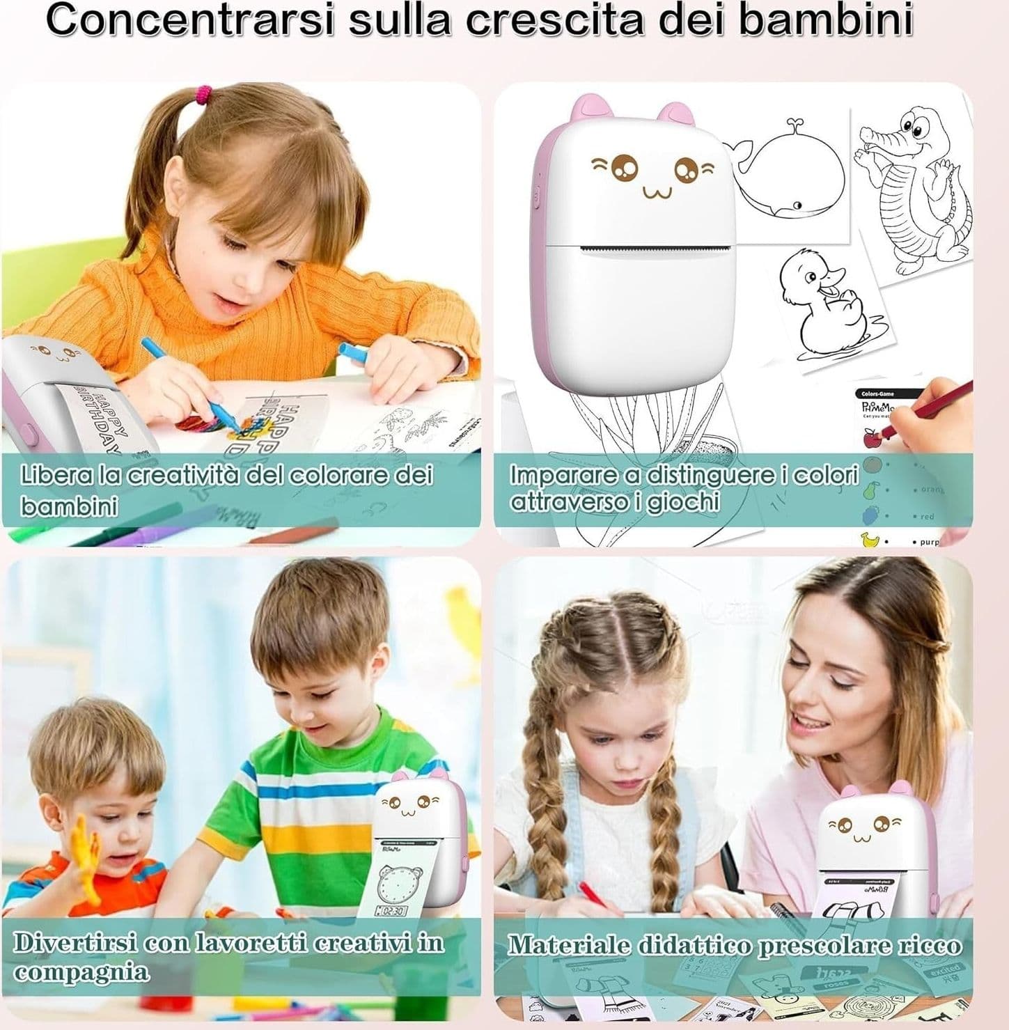 Mini stampante portatile stampante termica Bluetooth fotografica portatile Rosa - 3
