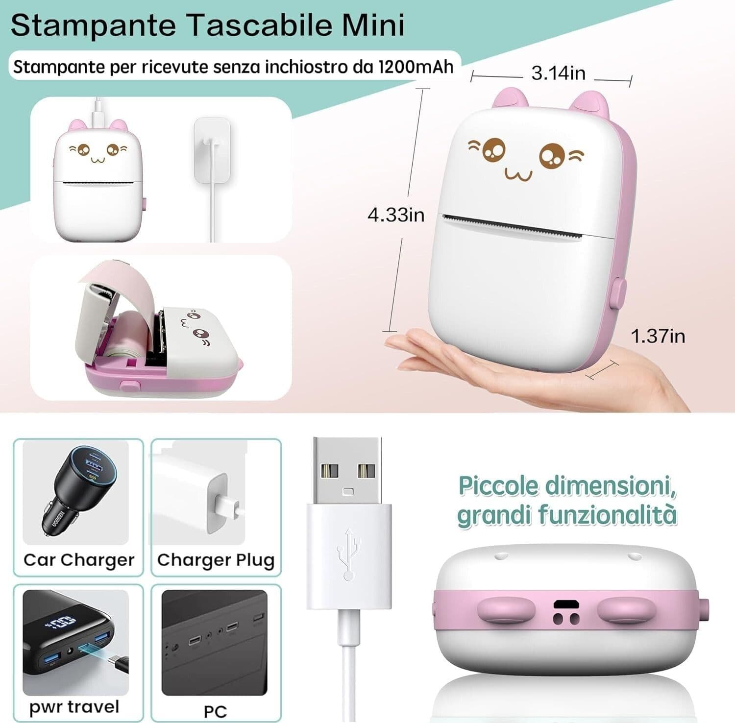 Mini stampante portatile stampante termica Bluetooth fotografica portatile Rosa - 6