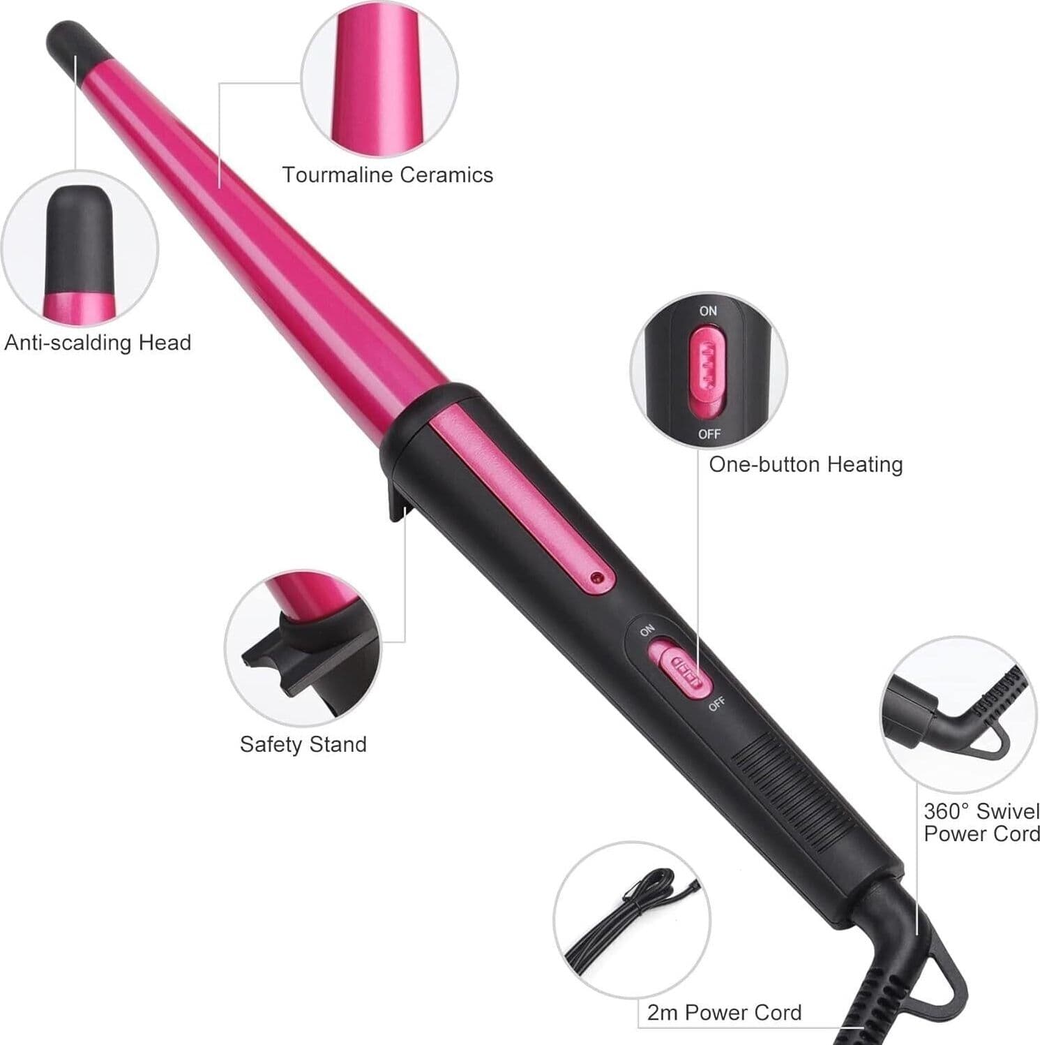 Ferro Conico Arricciacapelli Professionale 13-25mm, 210°C, Rivestimento - 2