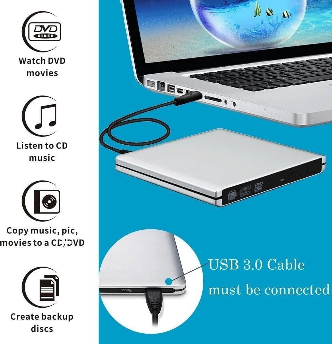 Sopoby ODP95 Masterizzatore  Driver DVD-RW Super Slim, in lega di alluminio - 4