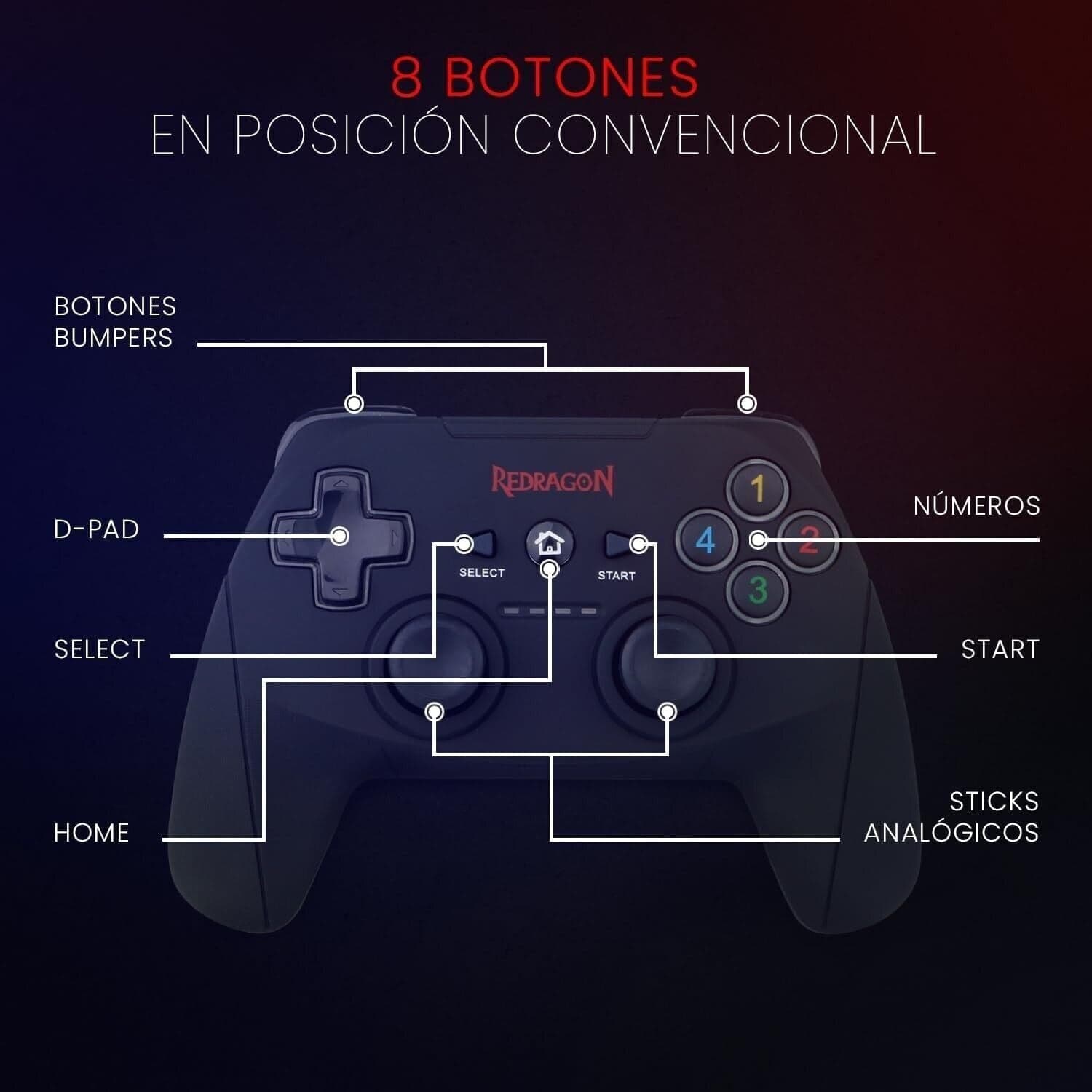 CONTROLLER GAMEPAD WIRELESS REDRAGON Harrow G808 compatibile con PC e PS3 - 4