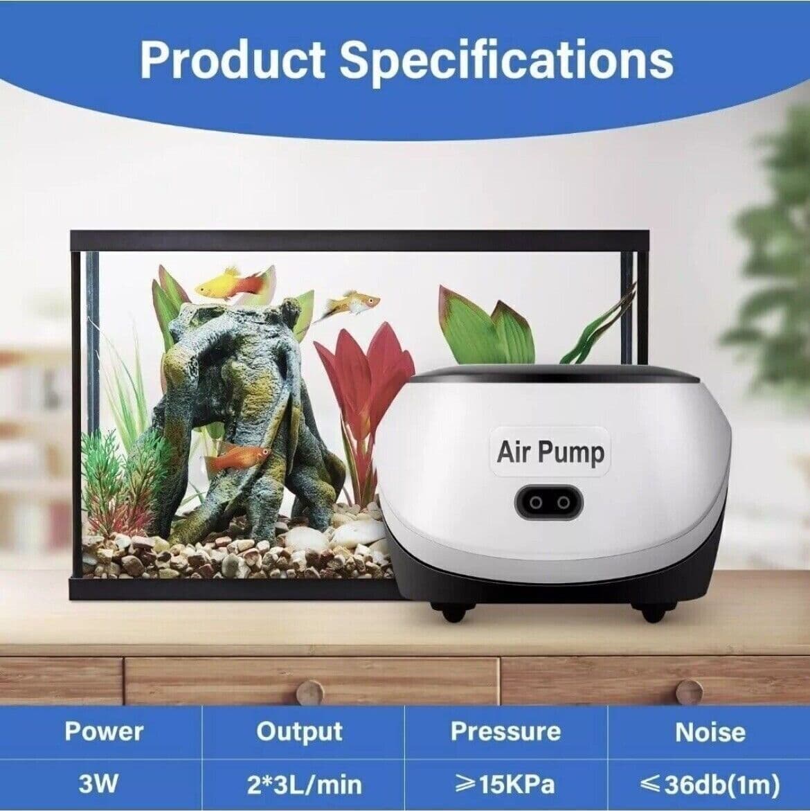 Pompa ad Aria per Acquario Simple deluxe con doppia Uscita del Flusso d'Aria - 3