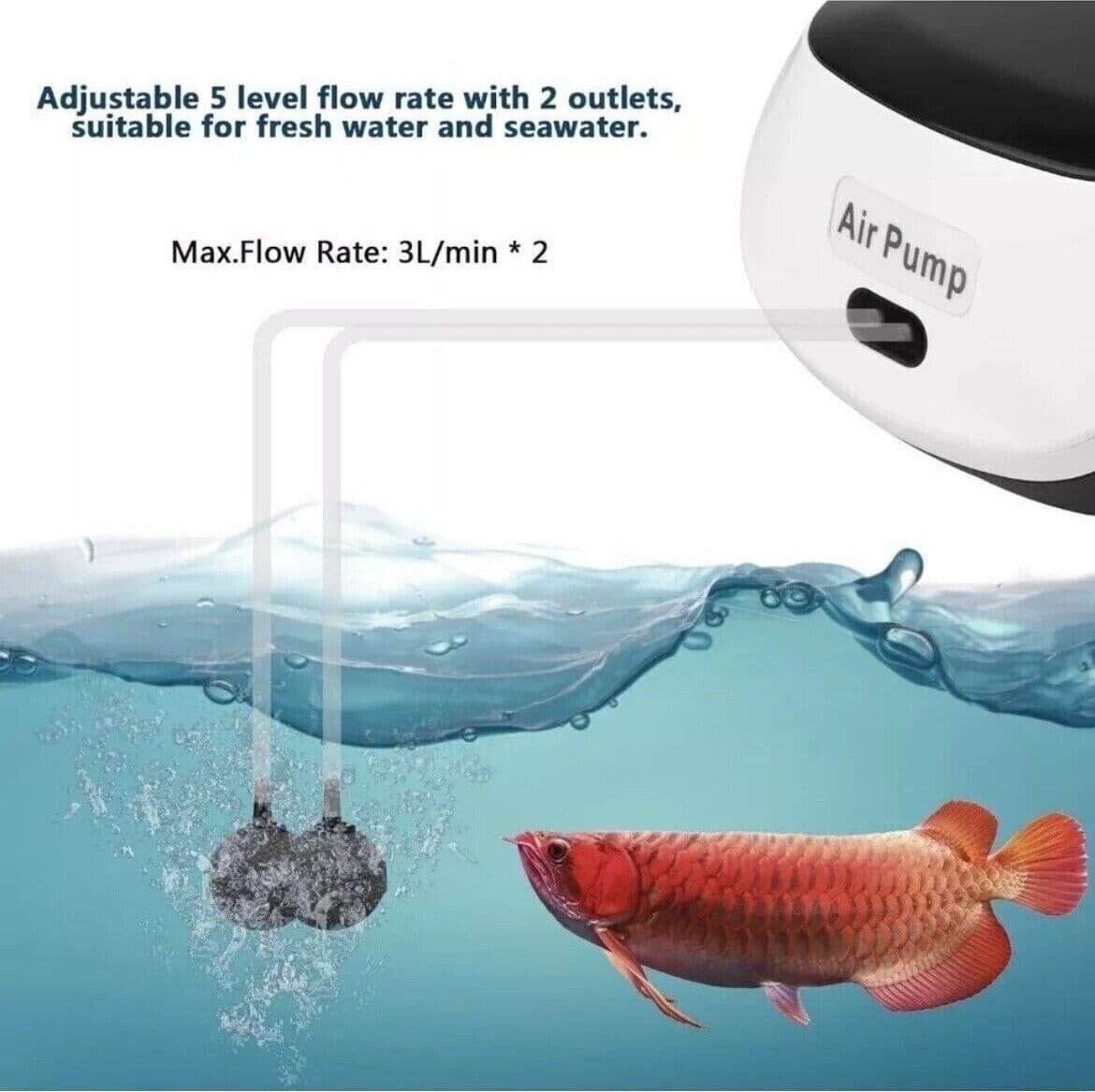 Pompa ad Aria per Acquario Simple deluxe con doppia Uscita del Flusso d'Aria - 4
