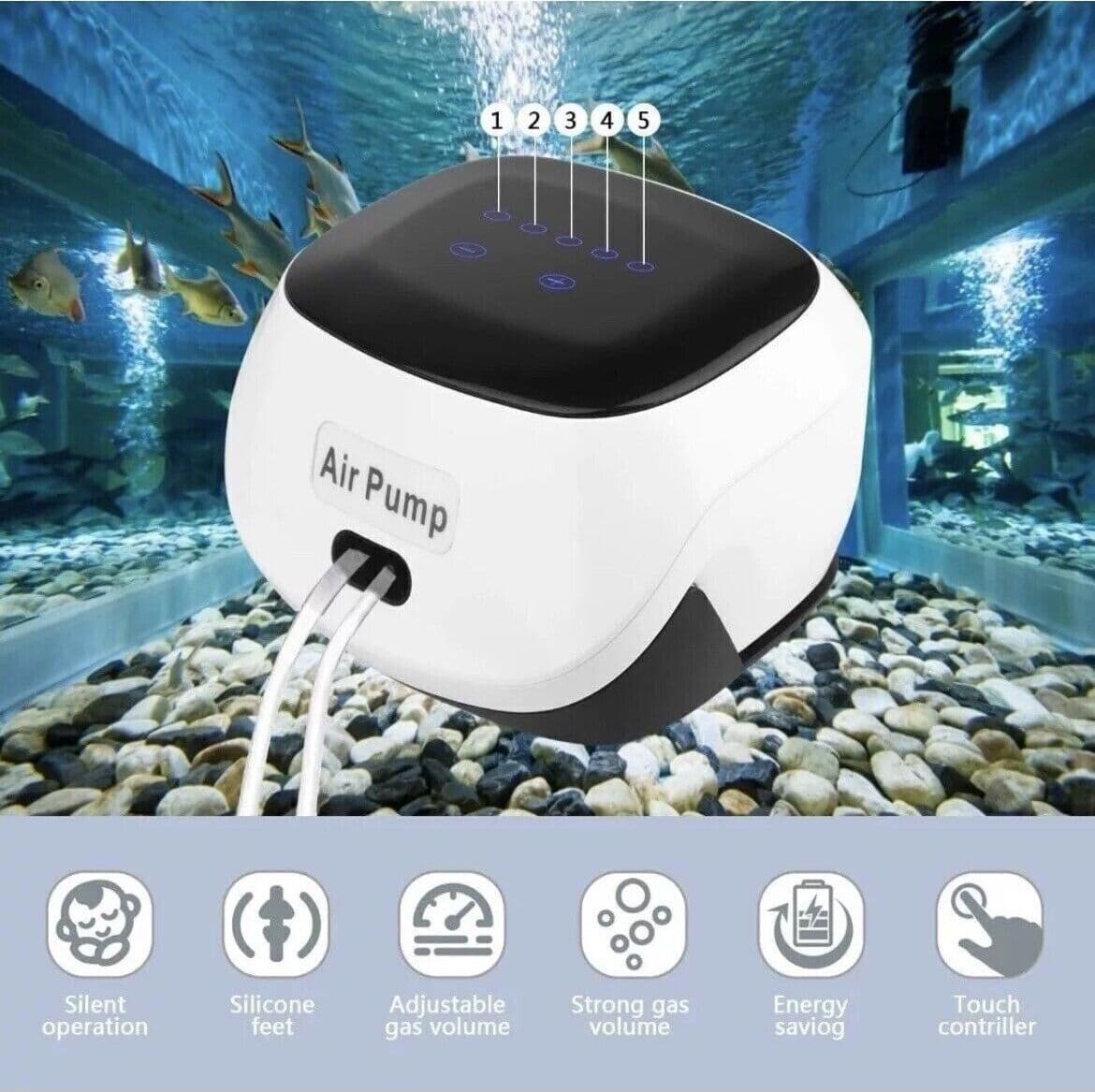 Pompa ad Aria per Acquario Simple deluxe con doppia Uscita del Flusso d'Aria - 10